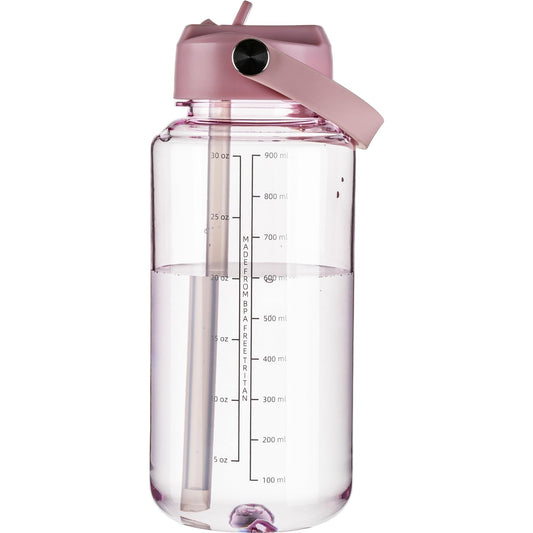 OLDLEY 32 oz Clear Water Bottle with Straw,Tritan BPA-Free, Wide Mouth, Leak Proof - for Gym, Travel, Home, School, Office (Pink)