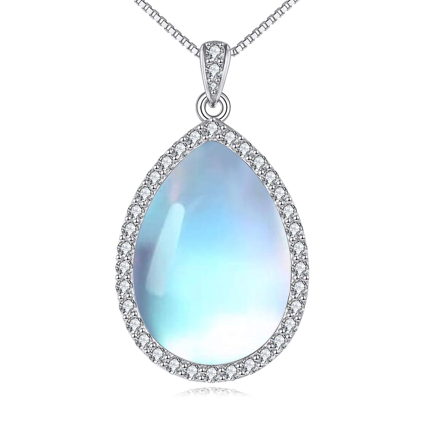 YAFEINI 925 Sterling Silver Moonstone Necklace Cubic Zirconia Teardrop Pendant Necklace Jewelry for Women (Z-Cubic Zirconia Moonstone Necklace)