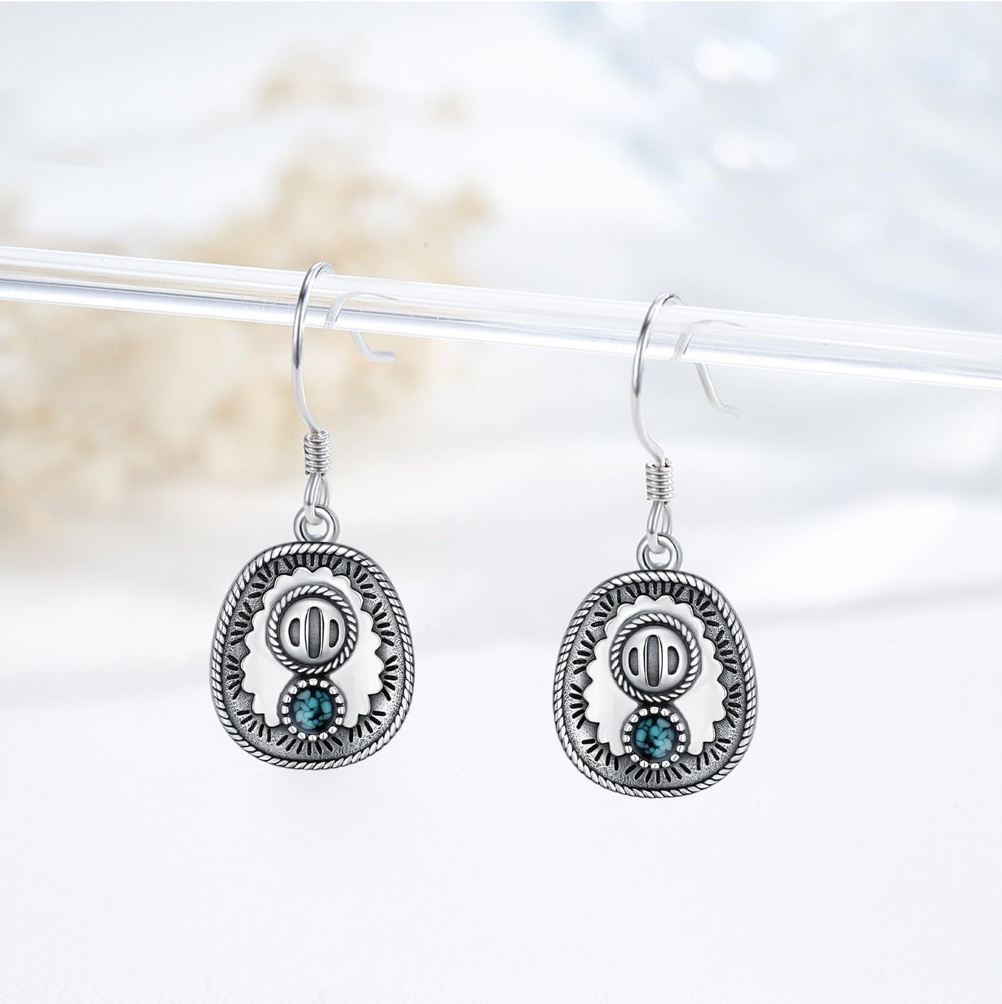 KoyeKei Cowboy Hat Earrings for Women 925 Sterling Silver Cowgirl Hat Turquoise Dangle Drop Earrings Western Country Jewelry Gifts for Daughter Wife Girlfriend