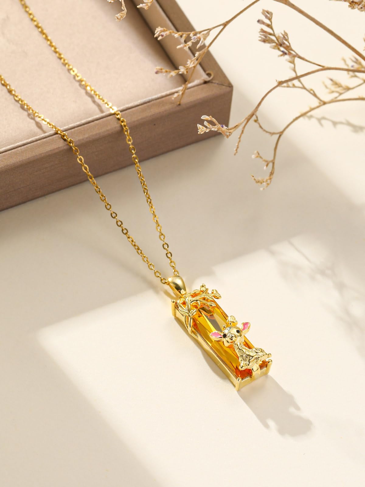 AENEAS Giraffe Necklace for Women 925 Sterling Silver Giraffe Pendant Necklace Citrin Crystal Jewelry Gift for Women Daughter Wife