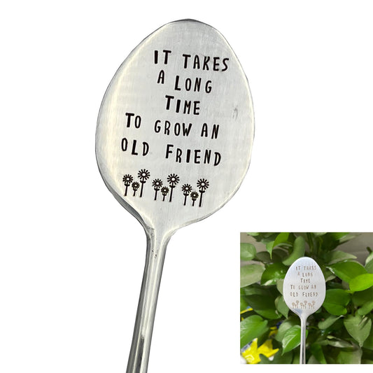 Garden Friendship Gift for Women Gardeners, Plant Marker Stake Label Sign Tag, Gardening Gifts for Woman Plant Lovers, Metal Garden Decoration (Grow an Old Friend-B)