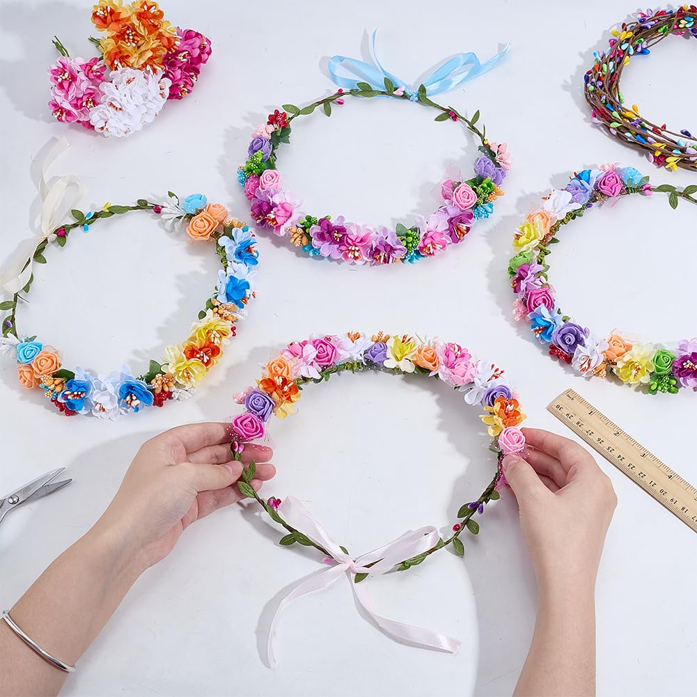 INFUNLY 30Set DIY Flower Crowns Making Kit Rose Wedding Wreath with Instruction Berry Plum Blossom Hanging Floral Garland Kits Make Your Own Flower Headbands Bracelets Kit for Women Wedding Gift Decor