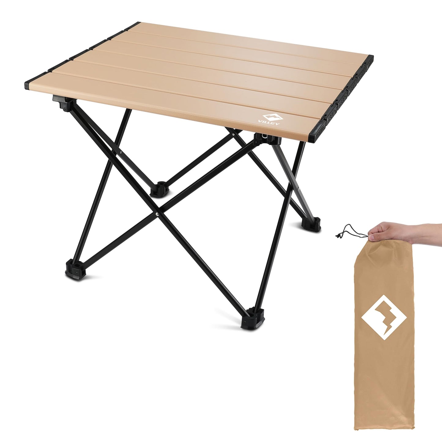 VILLEY Portable Camping Side Table, Ultralight Aluminum Folding Beach Table with Carry Bag for Outdoor Cooking, Picnic, Camp, Boat, Travel