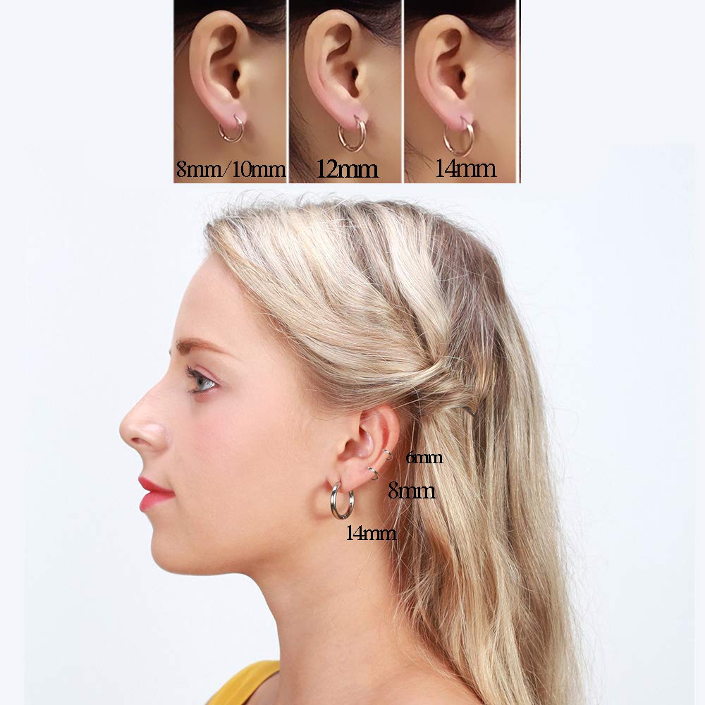 316L Surgical Stainless Steel Huggie Hoop Earrings 8mm Black Hypoallergenic Earrings Hoop Cartilage Helix Lobes Hinged Sleeper Earrings For Men Women(B03: 8mm Black(THK 2.0mm))