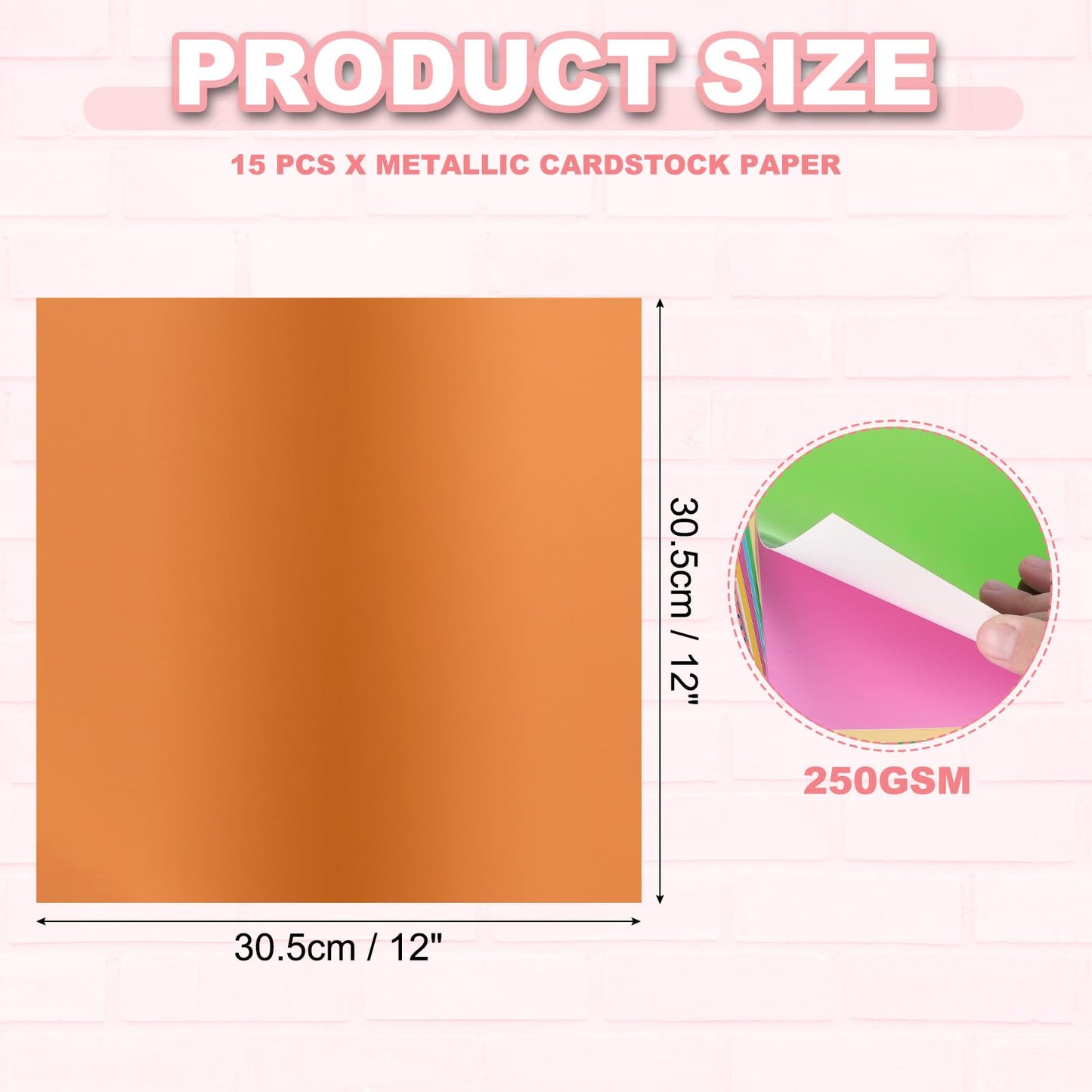 PATIKIL 12x12 Inch Metallic Cardstock Paper, 15 Pcs 250GSM Foil Mirror Finish Card Stock Board Sheet for Crafting Wedding Decoration Invitations Art DIY, Orange