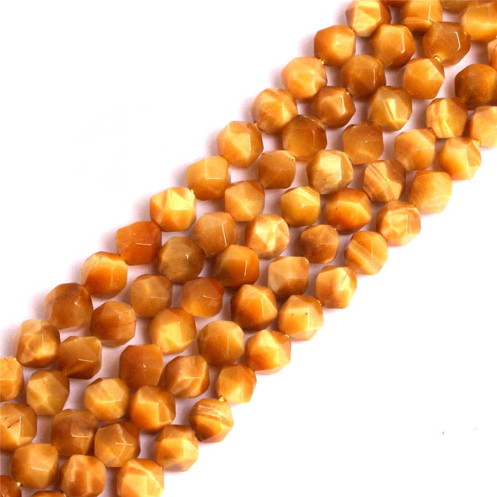 GEM-Inside Natural 8mm Gold Yellow Tiger Eyes Gemstone Loose Beads Faceted Cambay Crystal Energy Stone Power for Jewelry Making 15"