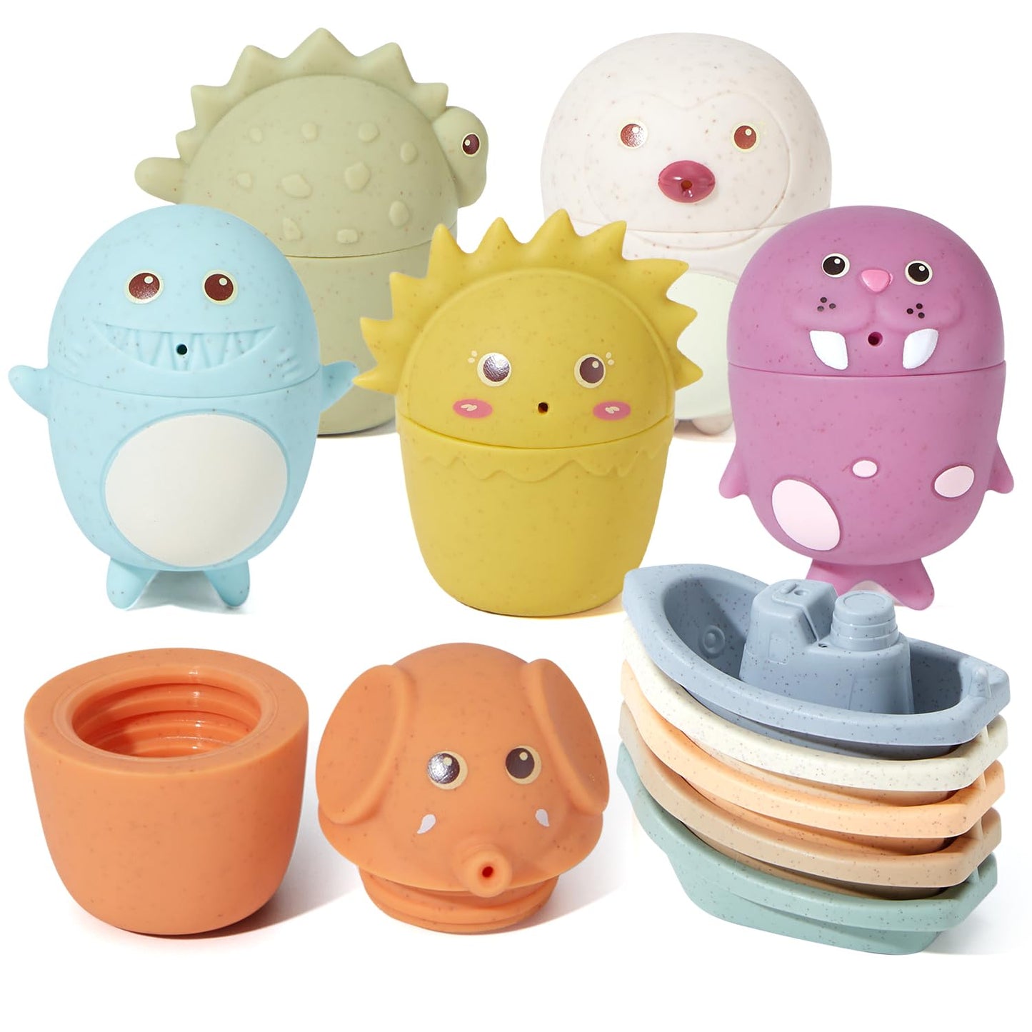 AMCHSURI Baby Bath Toys | 11PCS Mold-Free Stacking Boats & Animal Squirters | Sensory Bathtub Toys for Babies 6-12M & Toddlers 1-3Y | Water Table Pool Toys Educational Gift