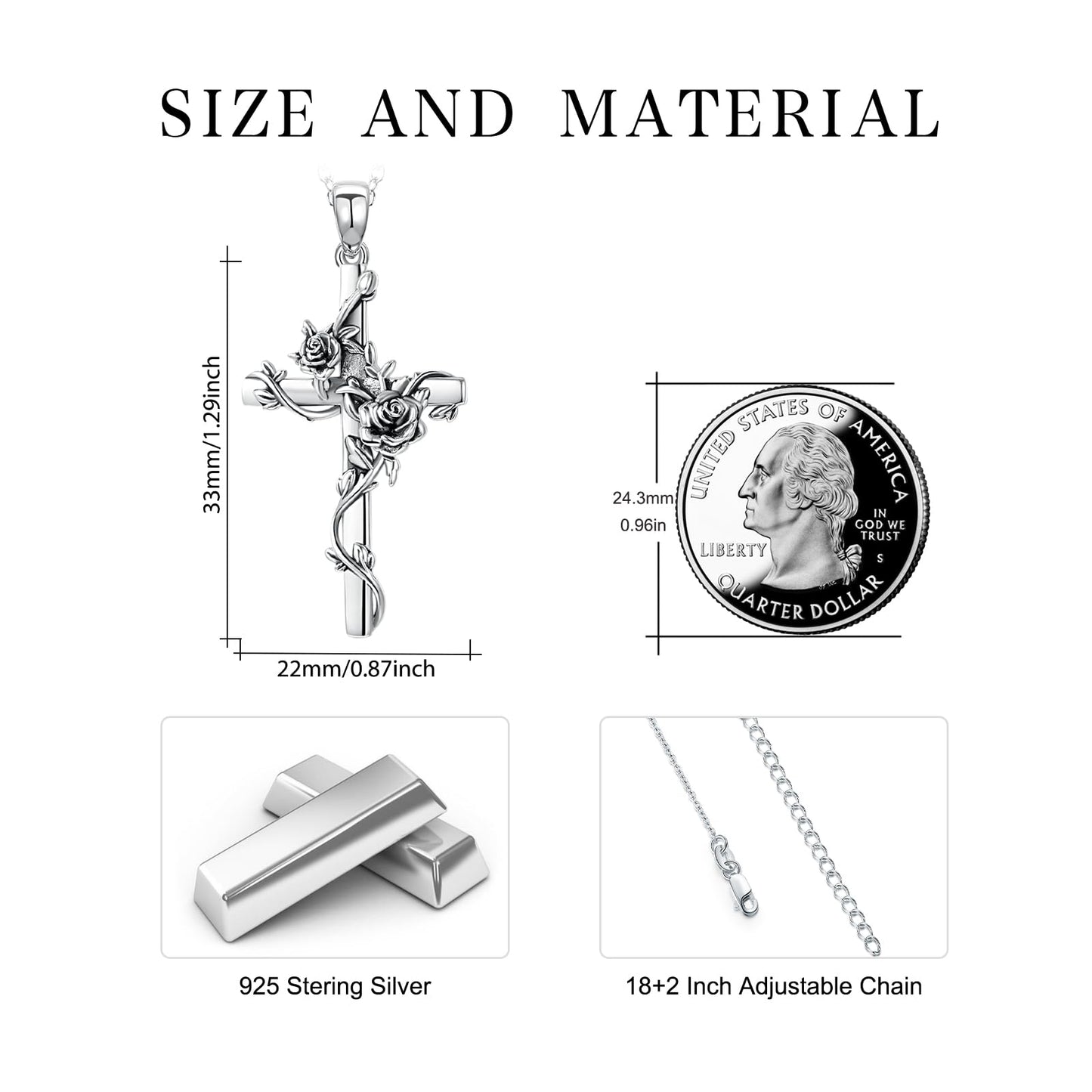 Cuoka Cross Necklace - 925 Sterling Silver Rose/Sunflower/Tree of Life/Family Tree Cross Pendant Jewelry - Spiritual Symbol of Religion Faith Love & Family Connection Beautiful Gift for Women Moms and ChristmasThanksgiving Day Baptism Special Occasions