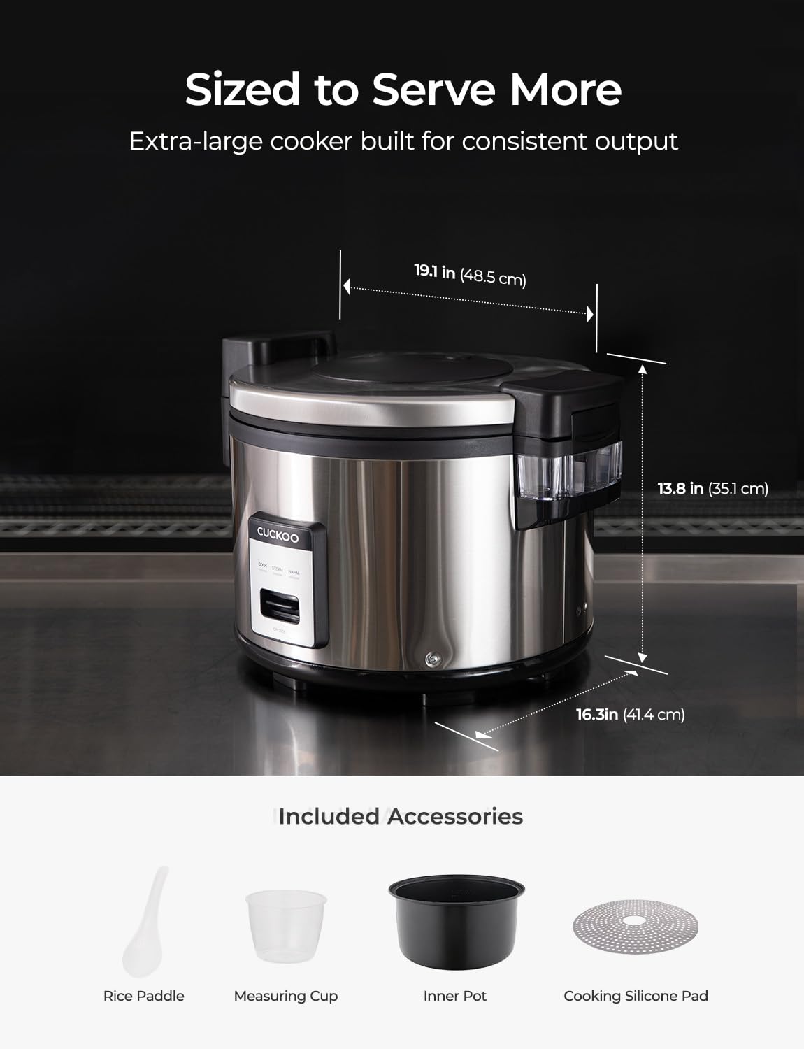 CUCKOO Commercial Rice Cooker & Warmer, Extra Large Rice Cooker 30-Cup Uncooked / 60-Cup Cooked, Professional Industrial Grain Cooker with Large Capacity, Easy One-Touch Operation, Silver (CR-3055)