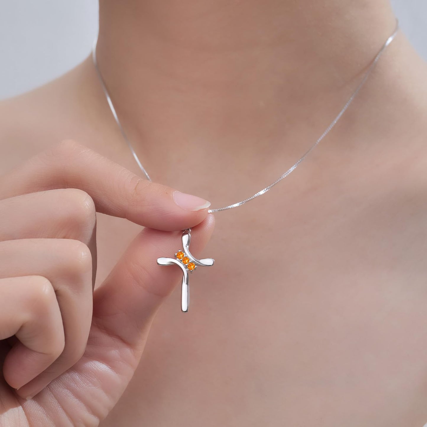 EVERU November Birthstone Necklace 925 Sterling Silver Birthstone Necklace,Silver Cross Pendant Ideal Jewelry Gift For Women