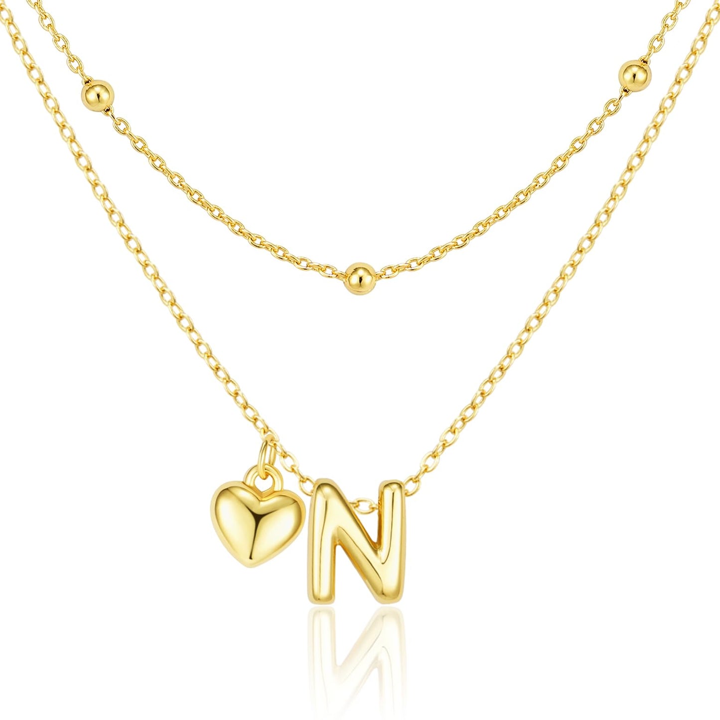 adoyi Gold Heart Initial Necklaces for Women Hers Dainty 14K Gold Plated Heart Layered Letter N Pendant Necklace Stack Trendy Jewelry Birthday Valentines Gifts for Women Jewelry