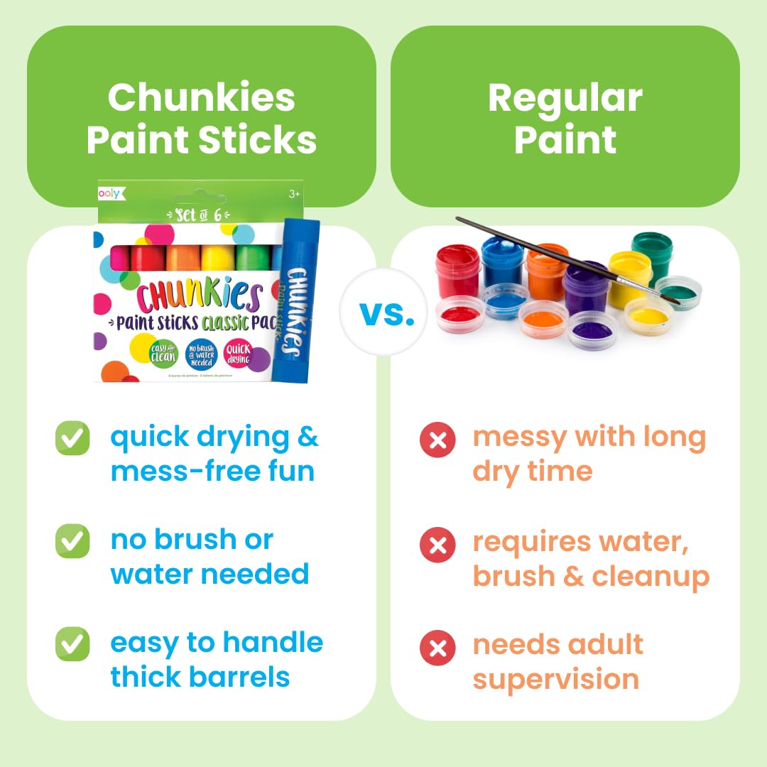 Ooly Chunkies 12 Mess Free Paint Sticks For Kids, Tempera Paint Sticks Kid Safe Colors, No Mess Quick Drying Art Supplies for Toddlers and Kids