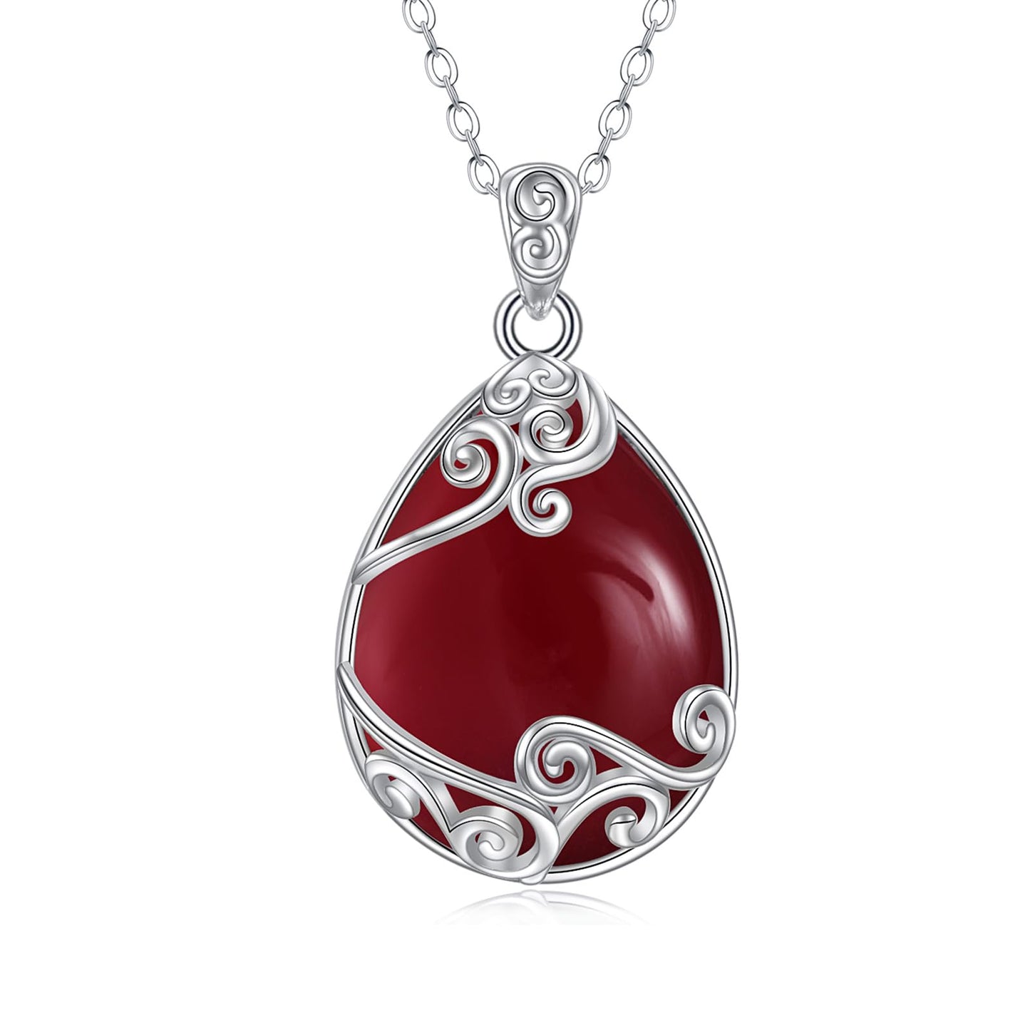 YAFEINI 925 Sterling Silver Red Agate Necklace Filigree Teardrop Pendant Necklace Jewelry for Women (BB-Red Agate Filigree Necklace)