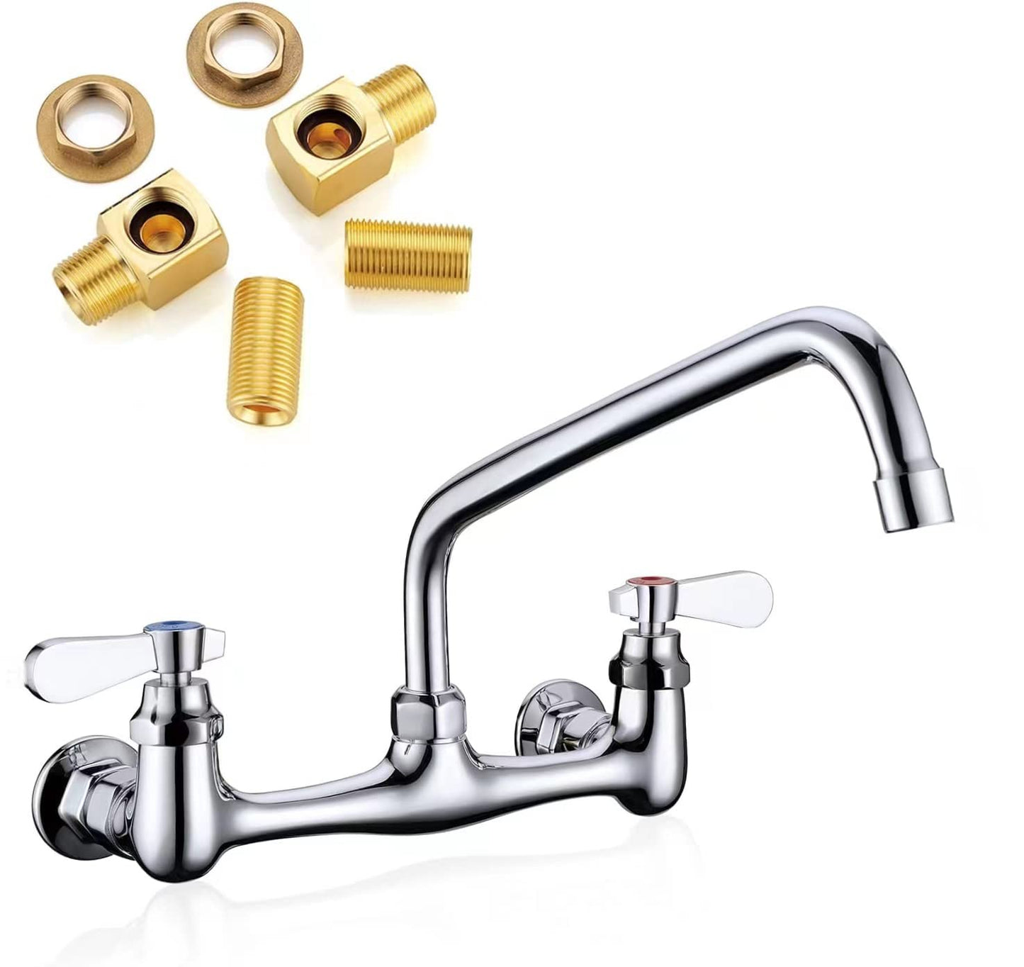 Favorpo 8 Inch Commercial Kitchen Wall Mount Faucet, 8 Inch Center Wall Mounted Restaurant Sink Faucets, 2 Handle Commercial Faucets for Laundry Utility (Polished,8")