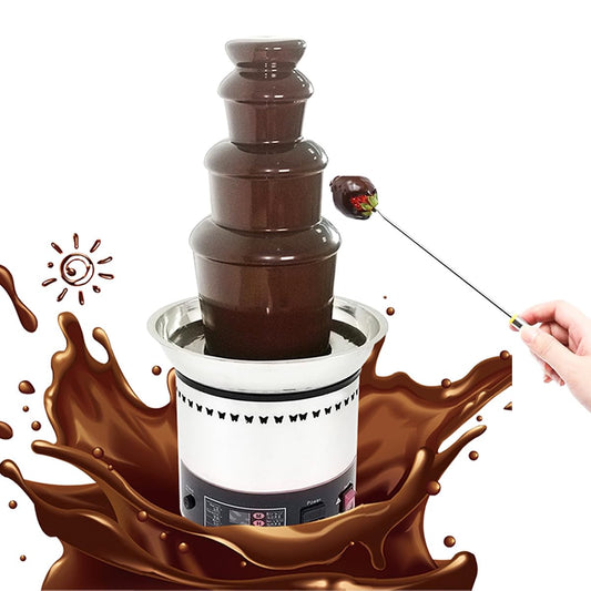 INTBUYING Chocolate Fountain, 4 Tier Electric Chocolate Fountain Machine, Stainless Steel Hot Fountain Machine, 110V for Melting Heating Chocolate, Cheese, Dipping Strawberries, Vegetables