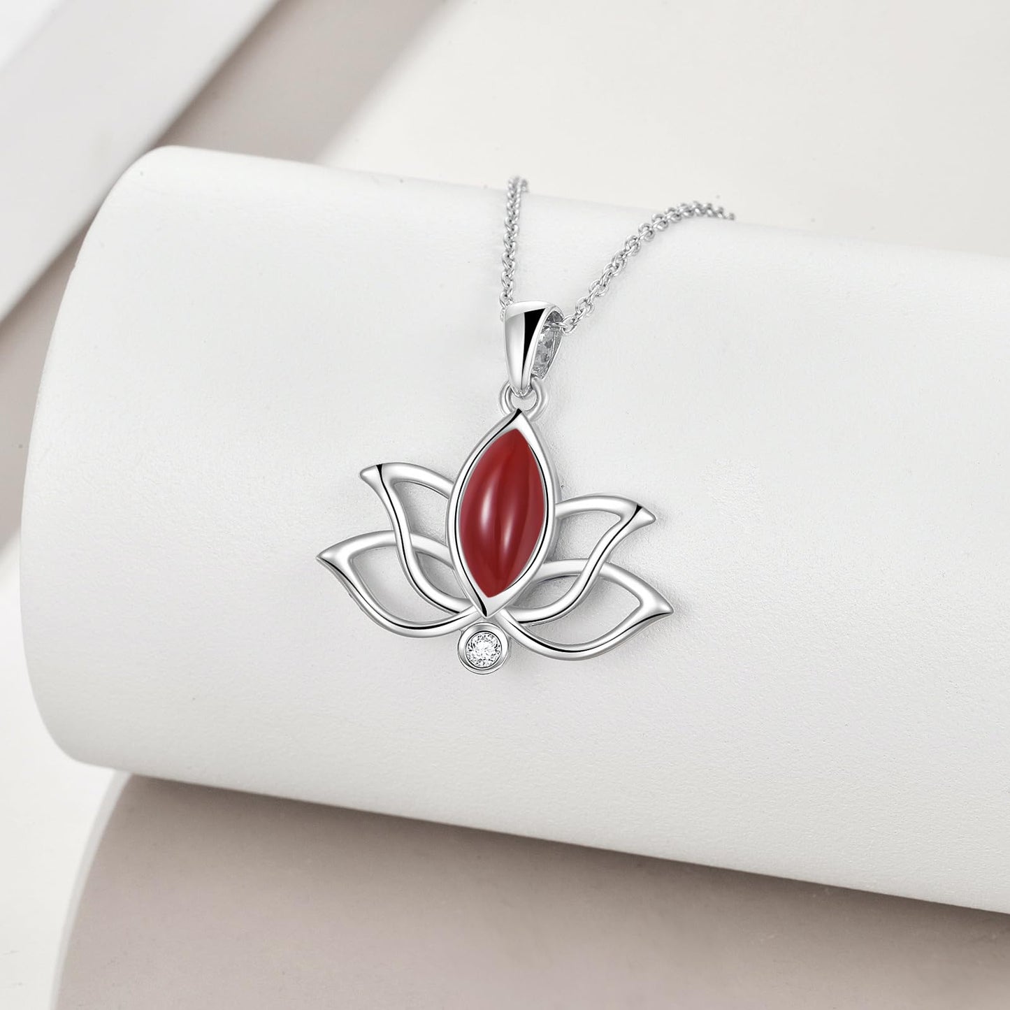 YFN Lotus Flower Necklace Sterling Silver Red Agate Lotus Pendant Lotus Jewelry Gifts for Women