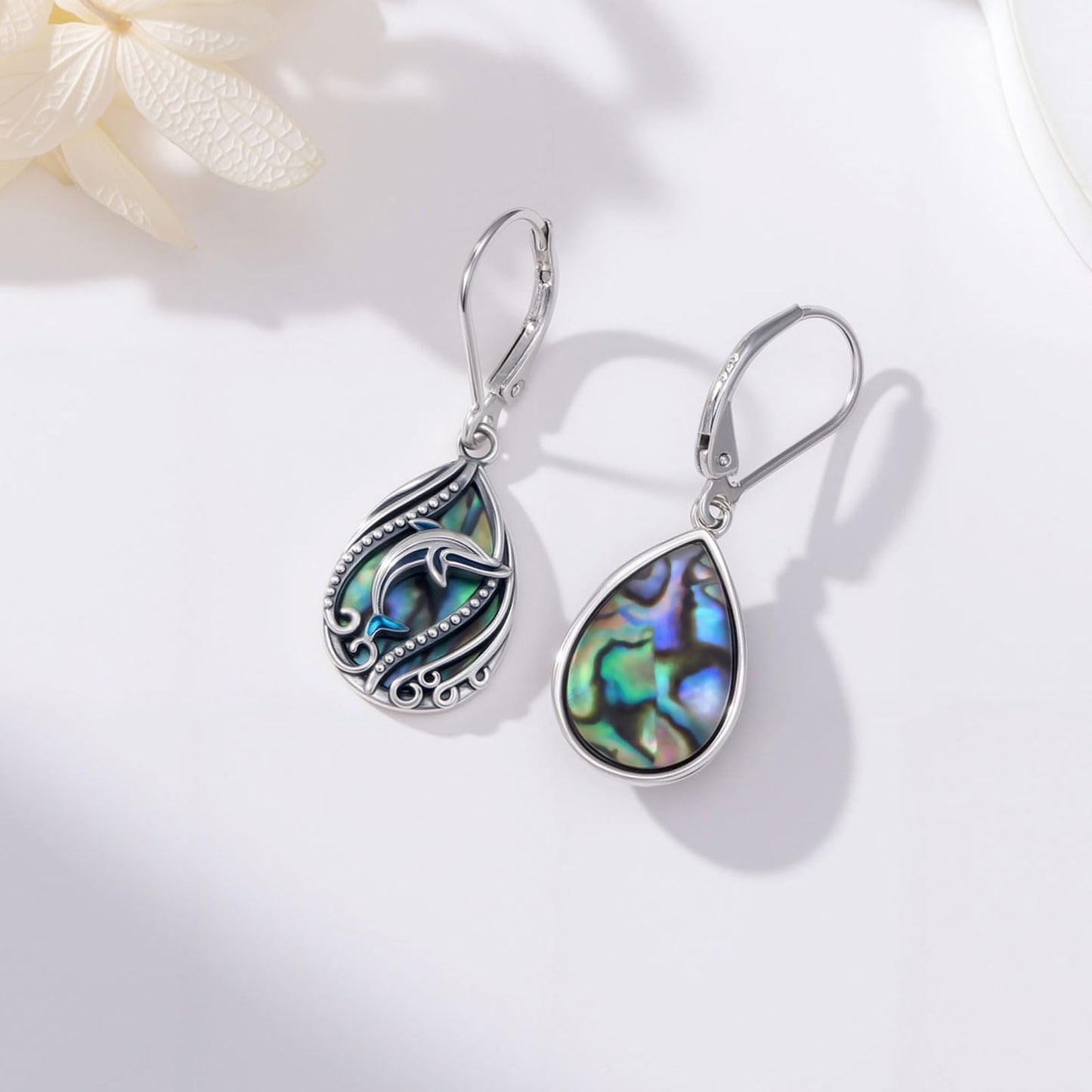 YYmqmq Abalone Whale Earrings 925 Sterling Sliver Whale Dangle Drop Earrings Leverback Ocean Jewelry Beach Themed Gifts for Women Girlfriend Mom