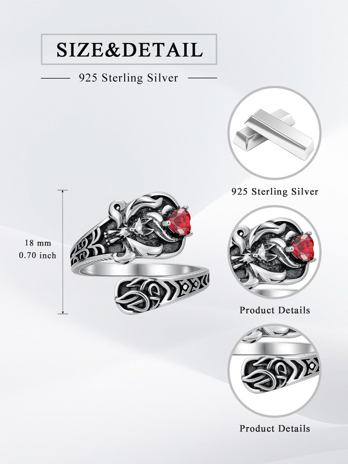 Midari Red Nine-Tailed Fox Spoon Rings for Women 925 Sterling Silver Adjustable Scotland Celtic Knot Flame Rings Open Spoon Thumb Rings Fox Jewelry for Women Men