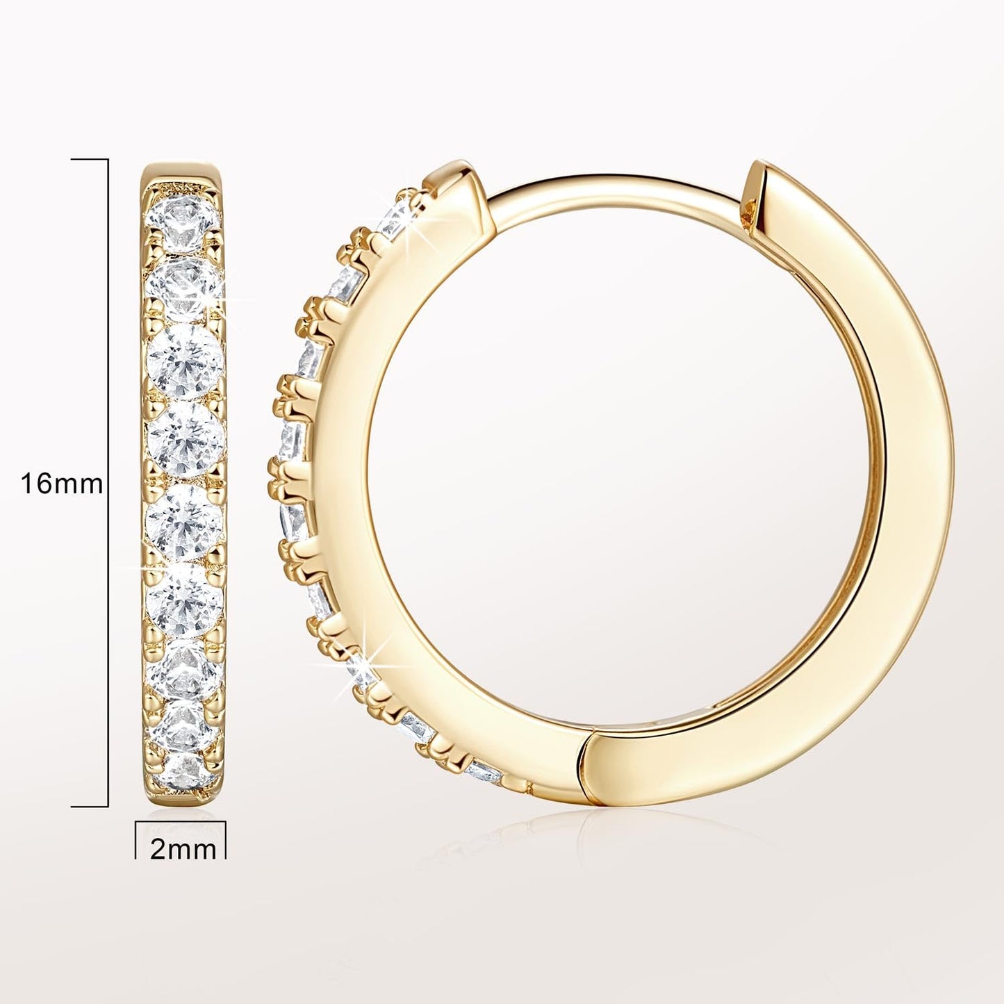 NEARLAND 14K Gold Hoop Earrings for Women 14K Gold Earrings for Women Small Gold Hoop Earring for Womens with Round Cubic Zirconia Lightweight Huggie Hoops Earring for Womens 12/14/16/20/25/30mm