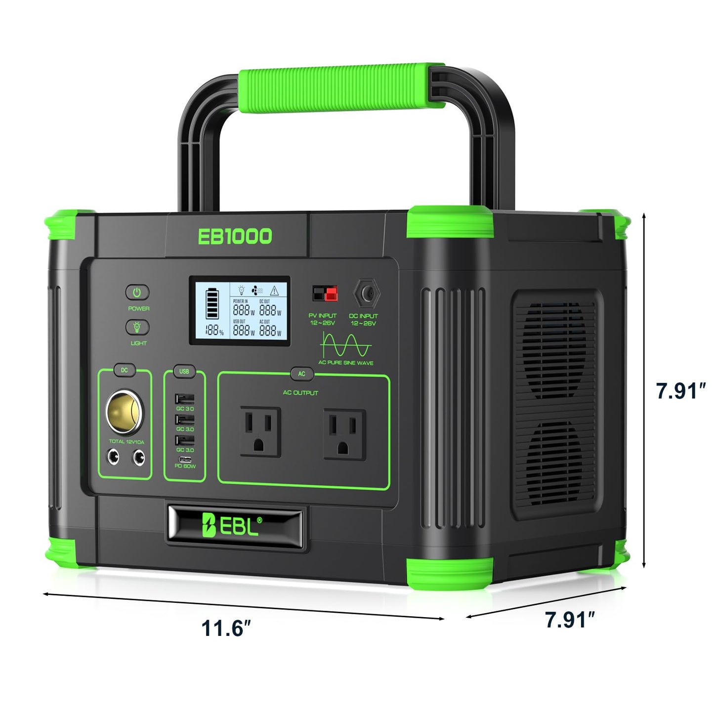 EBL Portable Power Station 1000W Solar Generator 999Wh Fast Charging Backup Battery with 5W Wireless Charging & Multiple Ports for Camping, Home Backup, RV & Off-Grid