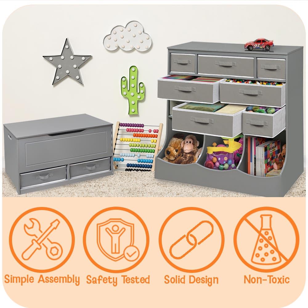 Badger Basket Multi-Bin Toy Storage Organizer and Bookshelf - Kids Cubby Shelf with 3 Bins, 2 Open Shelves, Top Display Surface - Wood Storage Unit for Playroom or Bedroom - Espresso