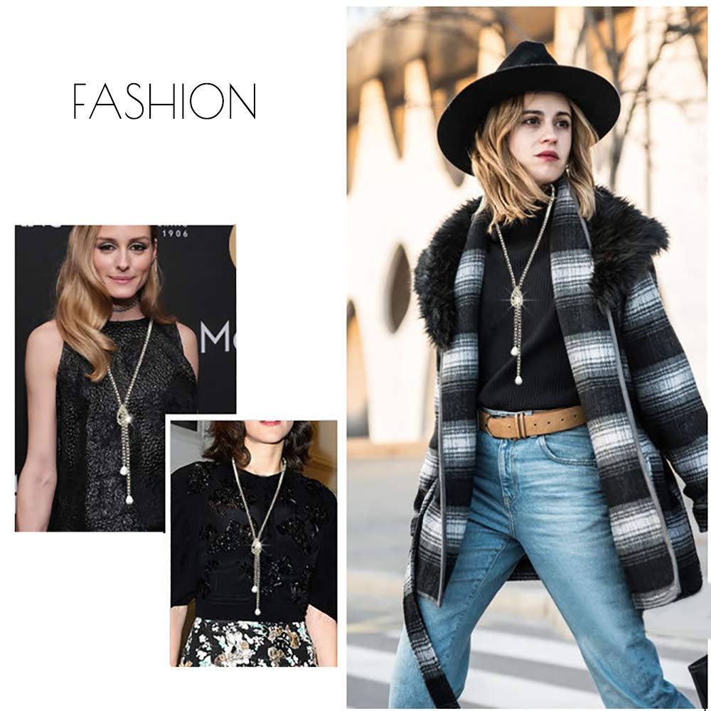 Suyi Trendy Crystal Long Necklace All-Match Style Shining Clothing Sweater Chain Pearl Gold