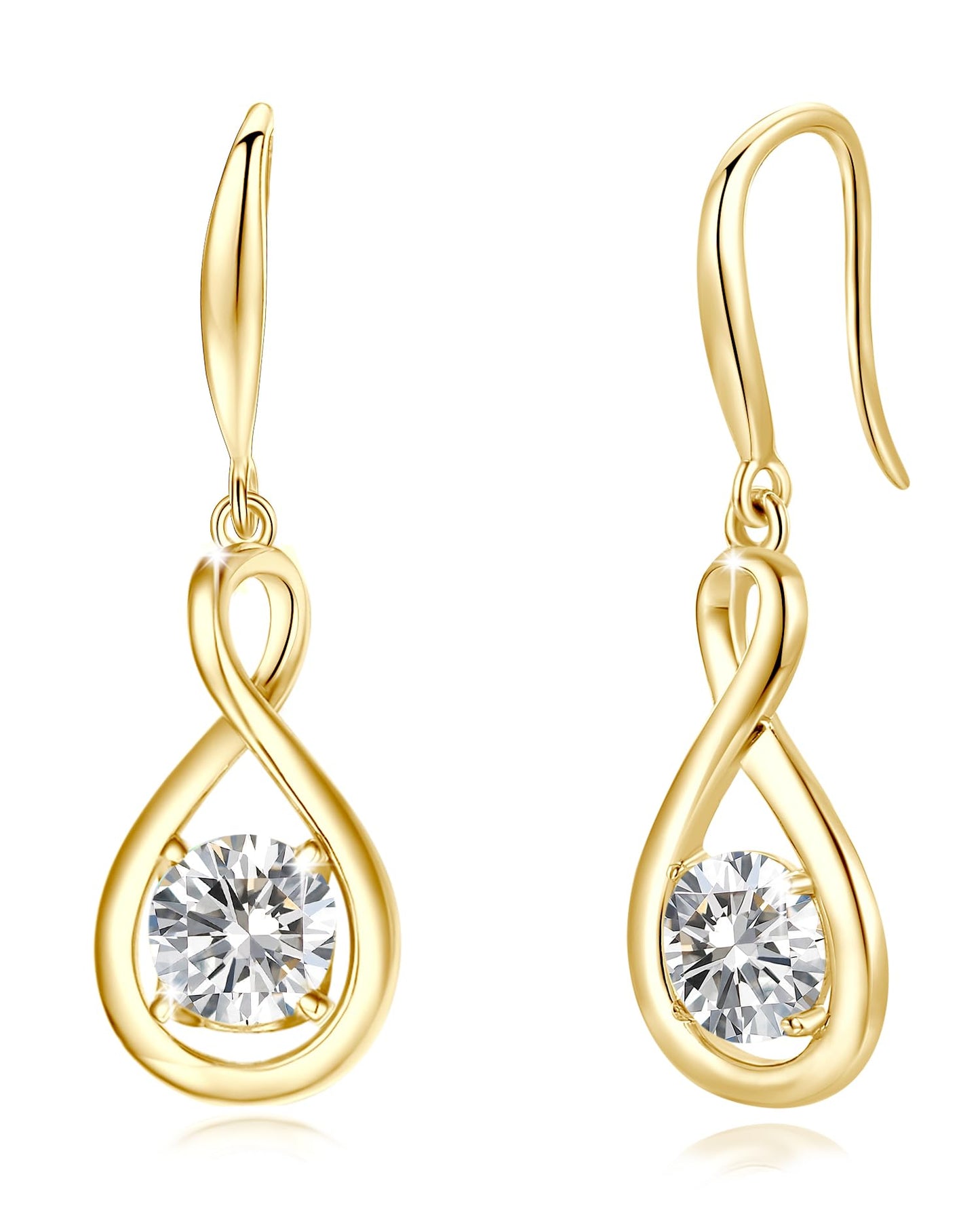 FANCIME Dangle Drop Earrings with Solitaire CZ Cubic Zirconia Simulated Diamond 925 Sterling Silver Yellow Gold Plated Infinity April Birthstone Earring Fine Jewelry Birthday Mothers Day Gifts for Mom Her Women