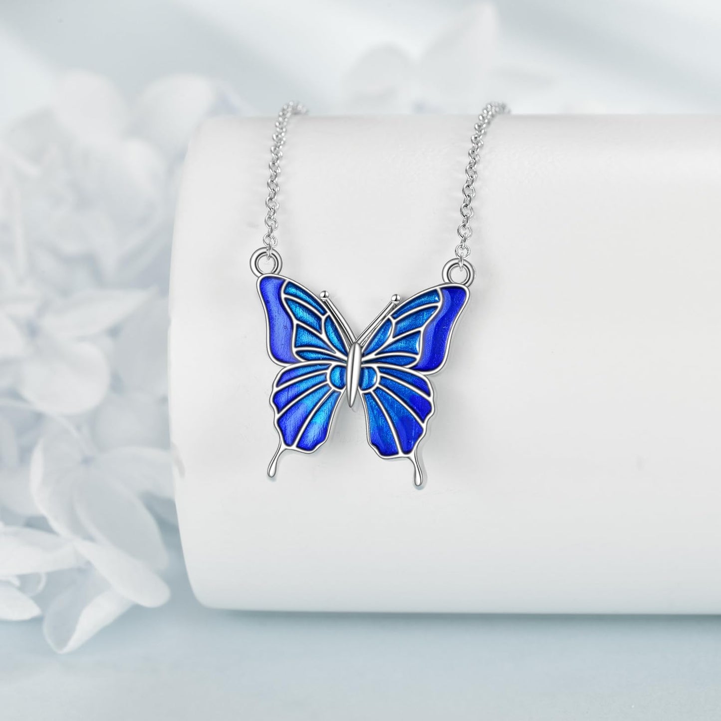 KQF Butterfly Necklace 925 Sterling Silver Blue Butterfly Pendant Necklace Jewelry Gift for Women Mom Daughter