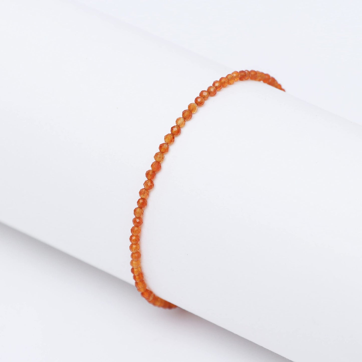 Gempires Handmade Carnelian Gemstone Beaded Bracelet for Women | 2.4–2.5 mm Faceted Natural Stone | Adjustable 7+1 Inch Silver Plated Chain | Dainty Minimalist Stacking Jewelry | Orange Stone Gift