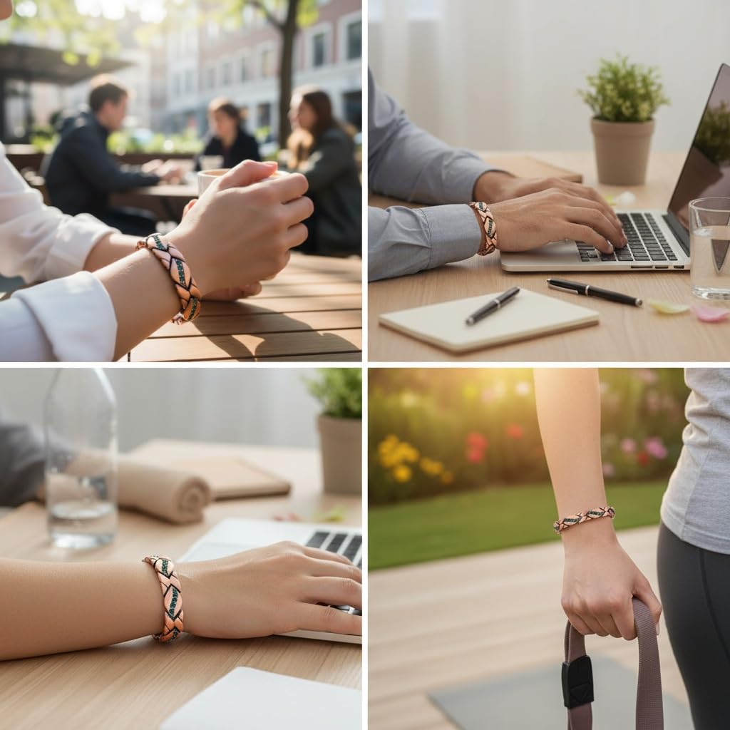 SCVIYRUN - Magnetic Copper Bracelets for Women - 99.99% Pure Copper Effective Magnetic Bracelets and easy 2 links for Mother (copper—Grandmother's green stone)