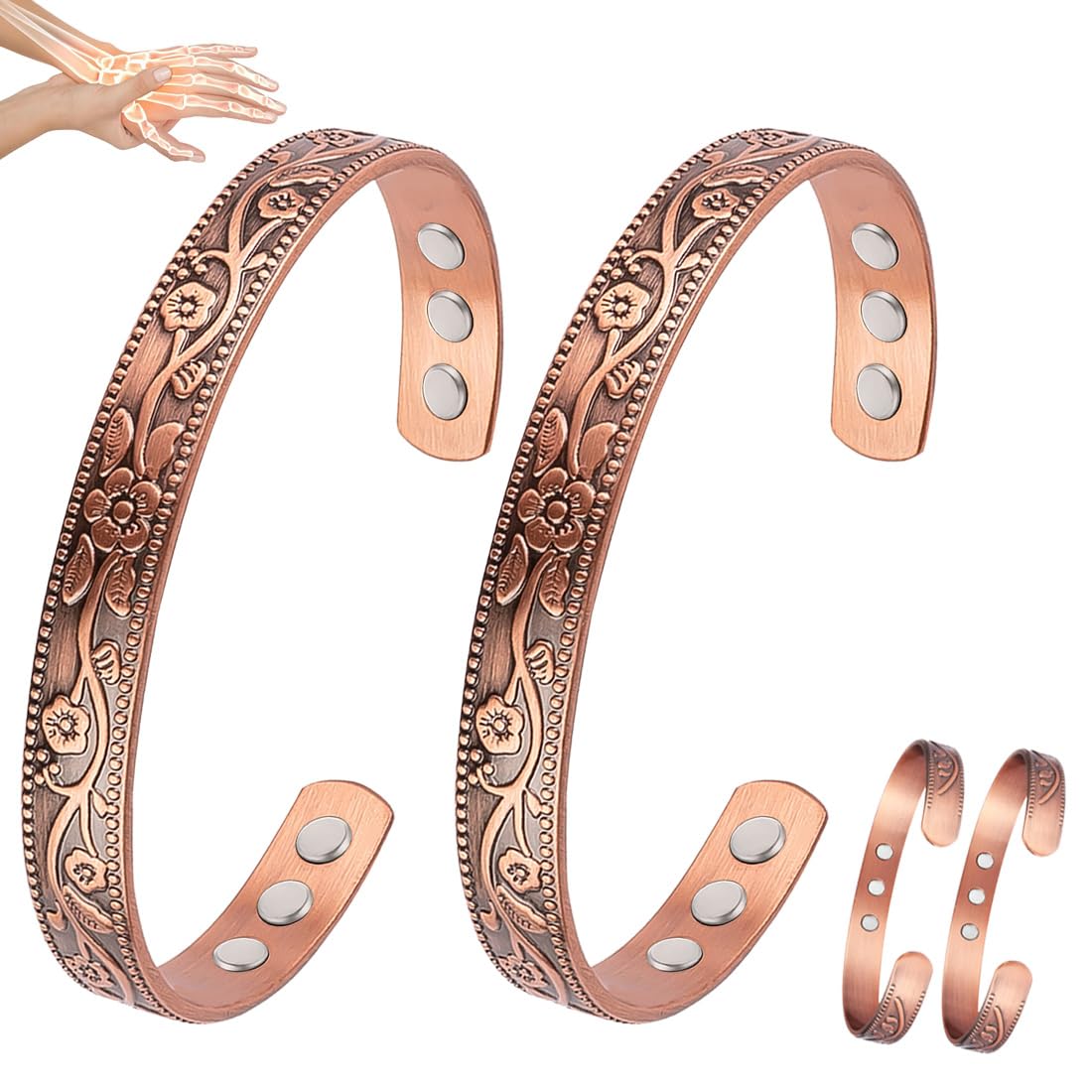 Vicmag Copper Magnetic Bracelet for Women and Men Ultra Strength Magnets 99.9% Pure Copper Strong Magnets Jewelry Gift Adjustable Length