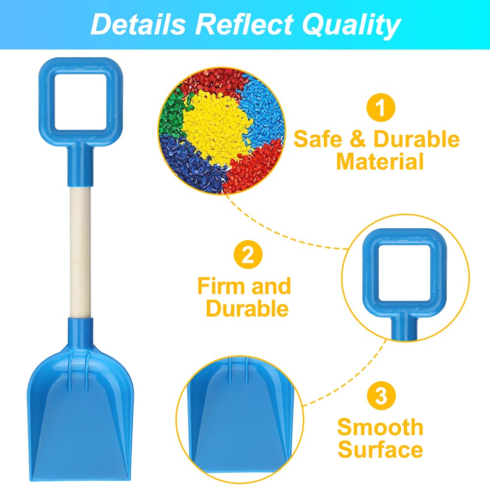 Jumbo Beach Shovels Rake Spade Toys Set for Kids, 16" Long Wooden Handle ABS Plastic Sand Scoop, Planting Summer Winter Gift for Mud Sand Snow Digging, Backyard Gardening Tool Accessories, 3 Pack