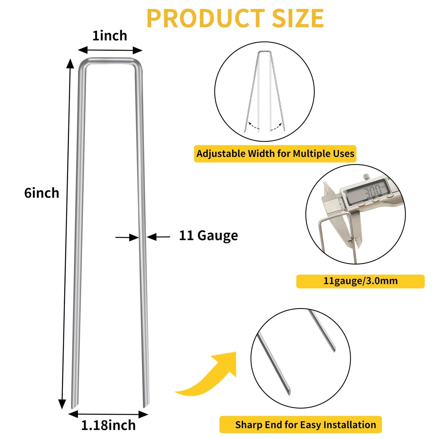 HongWay 420pcs 6 Inch Landscape Staples Galvanized Garden Stakes, 11 Gauge U-Shaped Sod Pins Yard Ground Staples for Landscaping Fabric Tent Lawn Truf Fence Irrigation Tube