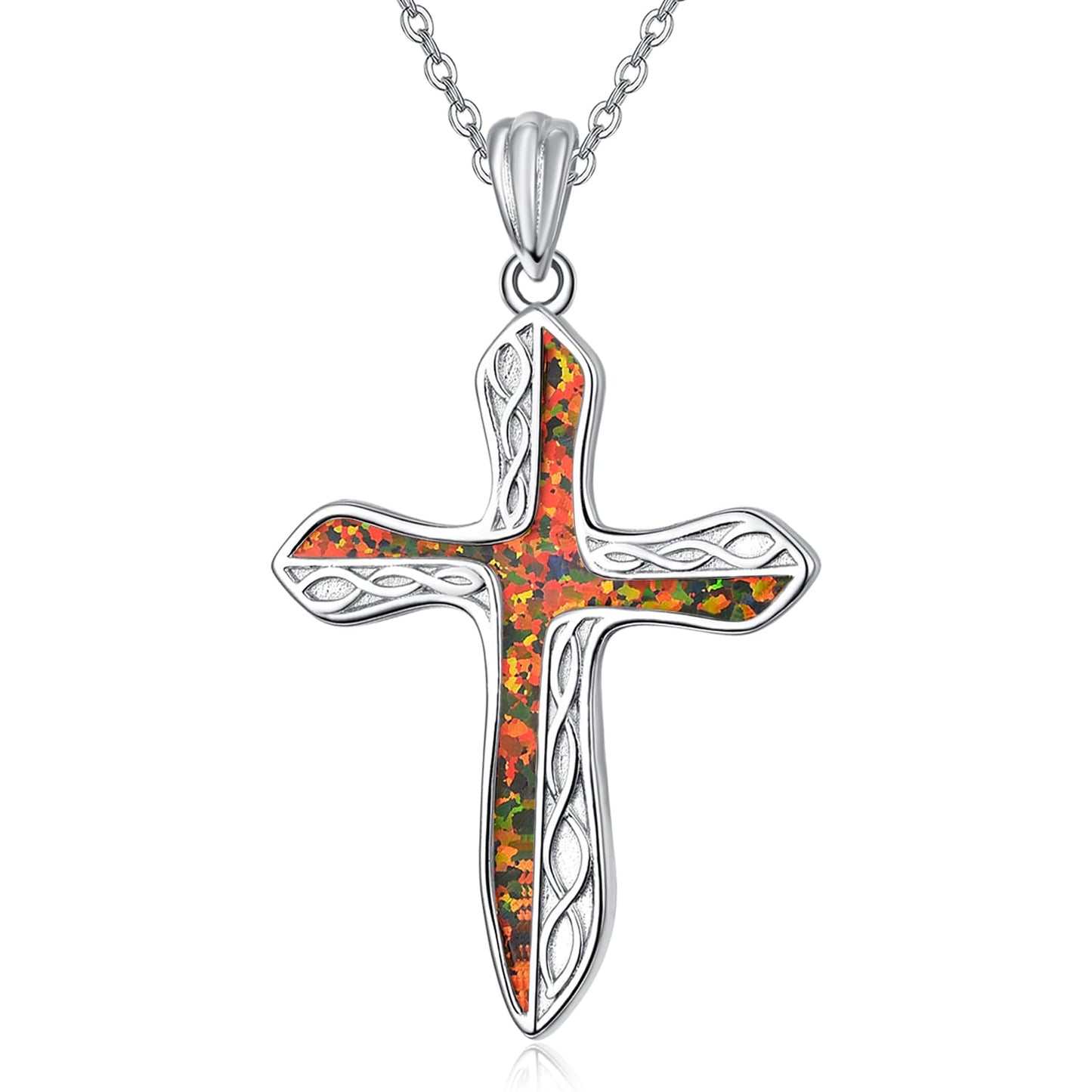 Dreamboat Sterling Silver Cross Necklace for Womens Cross Pendant Faith Christian Jewelry Black Opal Celtic Necklace Confirmation Religious Gifts for Mom