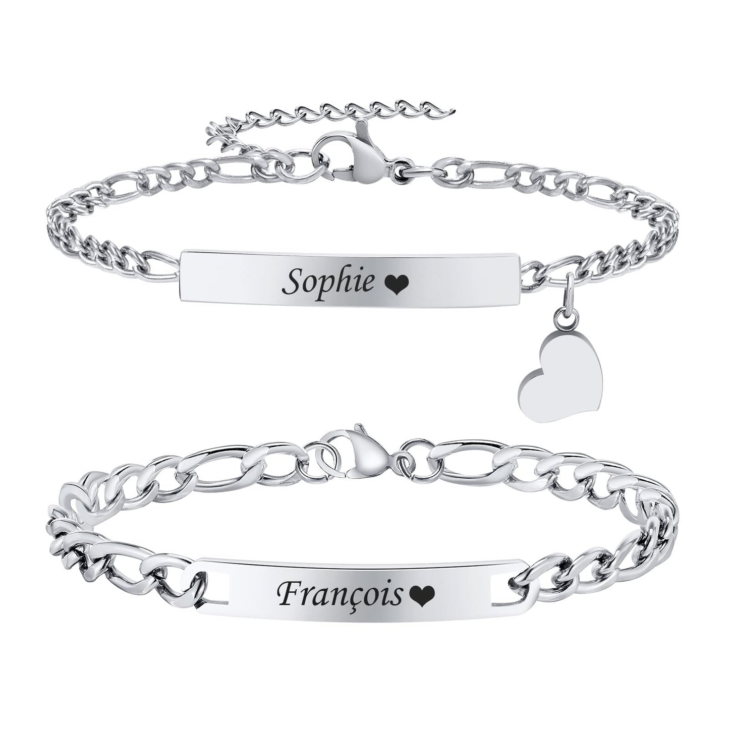 Personalized Matching Bracelet for Couple - Free Engraving Custom Couples Bracelets,Hypoallergenic Adjustable Stainless Steel Long Distance Relationship Jewelry,Promise Bracelet Gifts for Him and Her