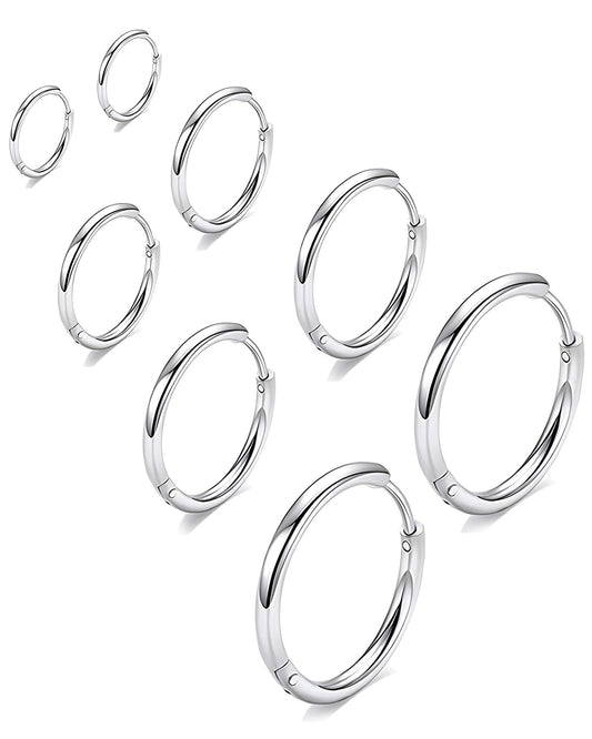 316L Surgical Stainless Steel Small Silver Hoop Earrings 6mm 8mm 10mm 12mm Hypoallergenic Earrings Hoop Cartilage Helix Lobes Hinged Sleeper Earrings For Men Women