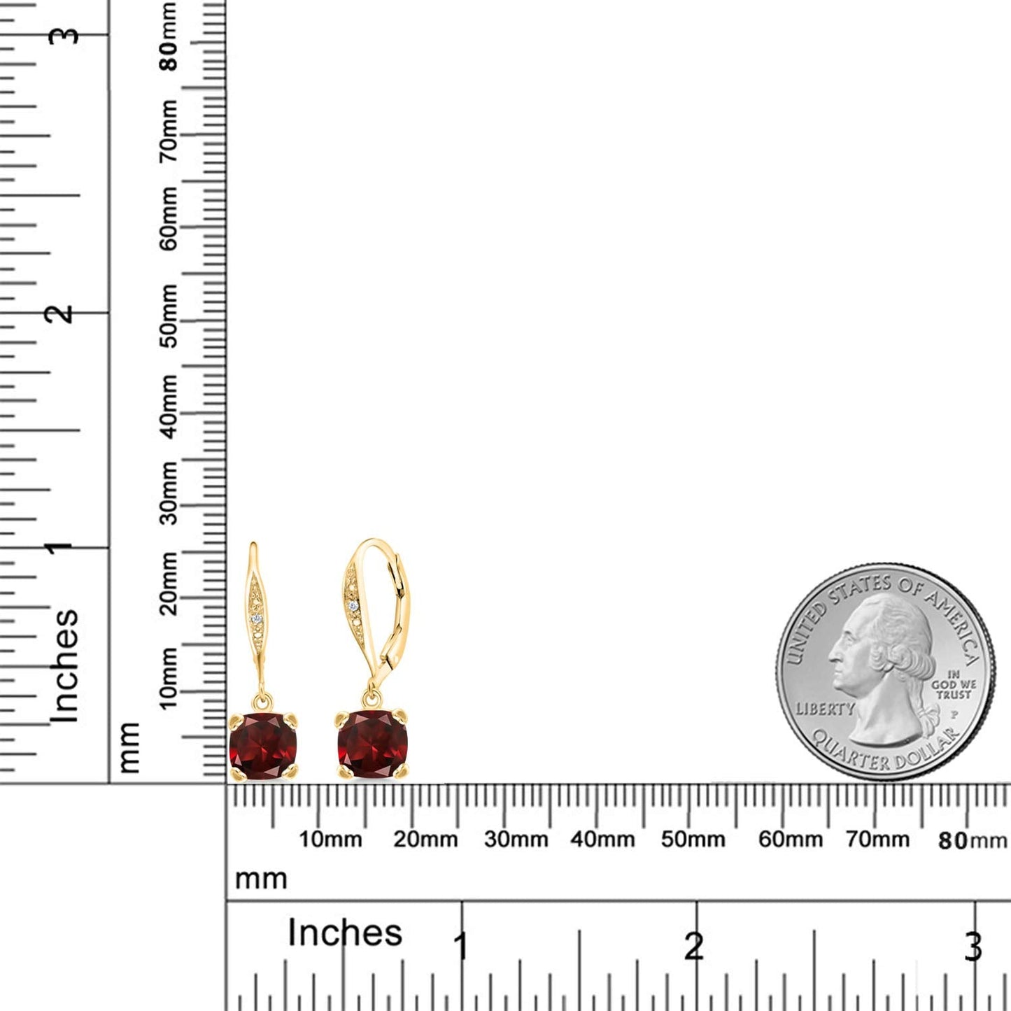 Gem Stone King Drop Dangle Earrings For Women | 7MM Cushion Cut Gemstone Birthstone and Diamond | 925 Sterling Silver | Jewelry Gift for Mom Wife Her | Garnet-January | Yellow Gold