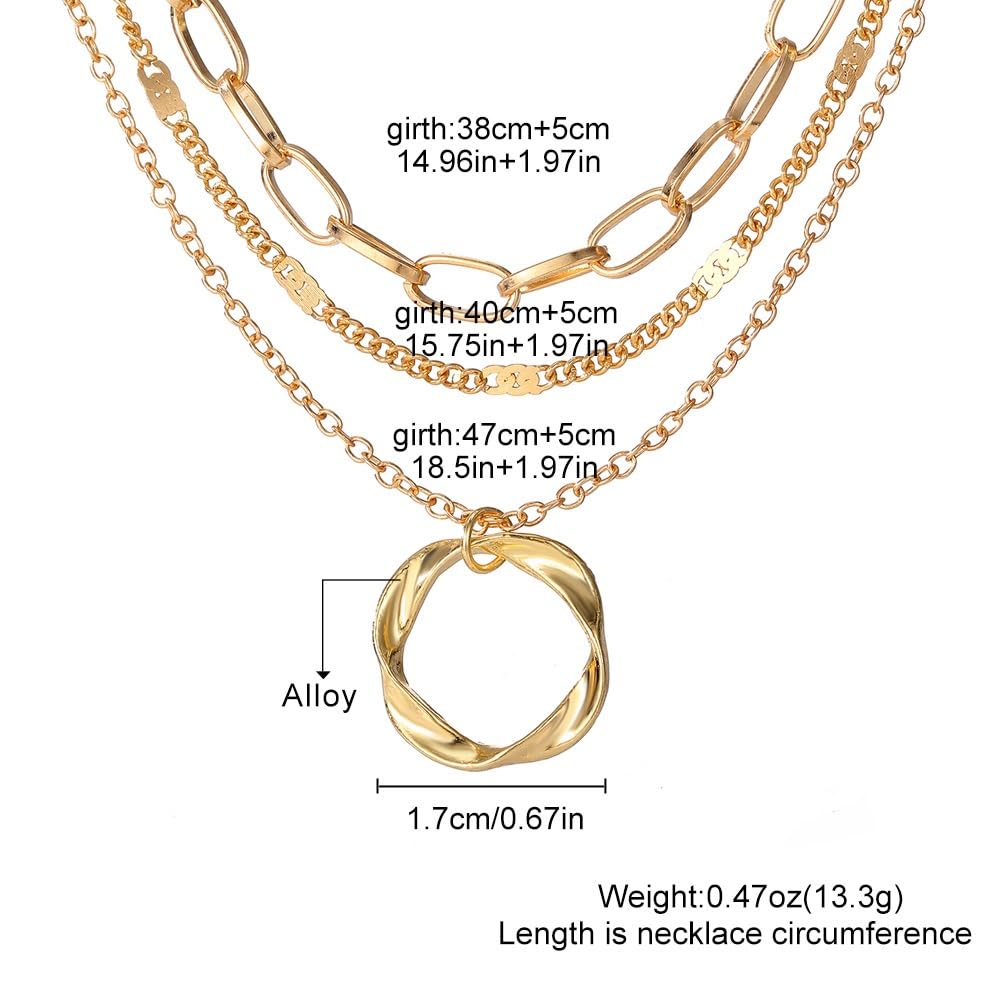 Layered Gold Necklaces for Women,14K Gold Plated Trendy Mariner Chain Dainty Circle Pendant Choker,Dainty Layered Necklaces Simple Stackable Pendant Necklaces,Pendant Necklace Set Gold Thanksgiving Christmas Jewelry for Women