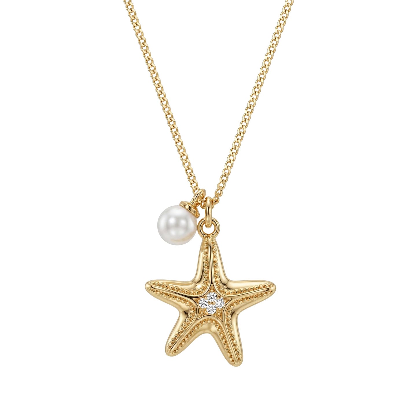 MEVECCO Dainty Gold Starfish Pearl Pendent Necklace for Women 18K Gold Plated Beach Cute Starfish Necklace Pearl Boho Handmade Ocean jewelry