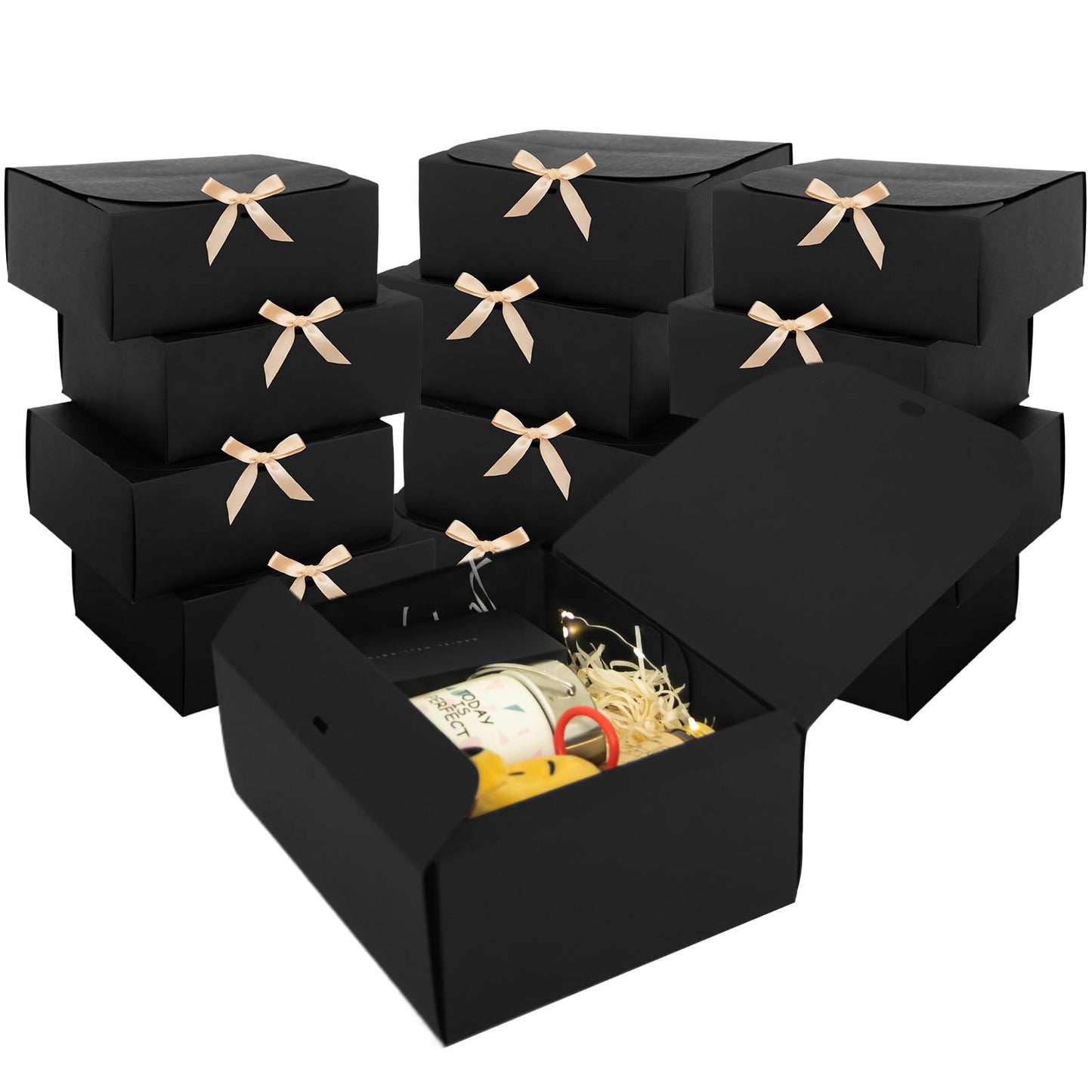 LWYMX 12 PCS Black Gift Boxes with Lids，9.8x7.8x3.9, Bridesmaid Proposal Box with Ribbon, Gift Boxes for Wedding, Christmas, Valentine's Day,Birthday,Baby Shower and the other Parties