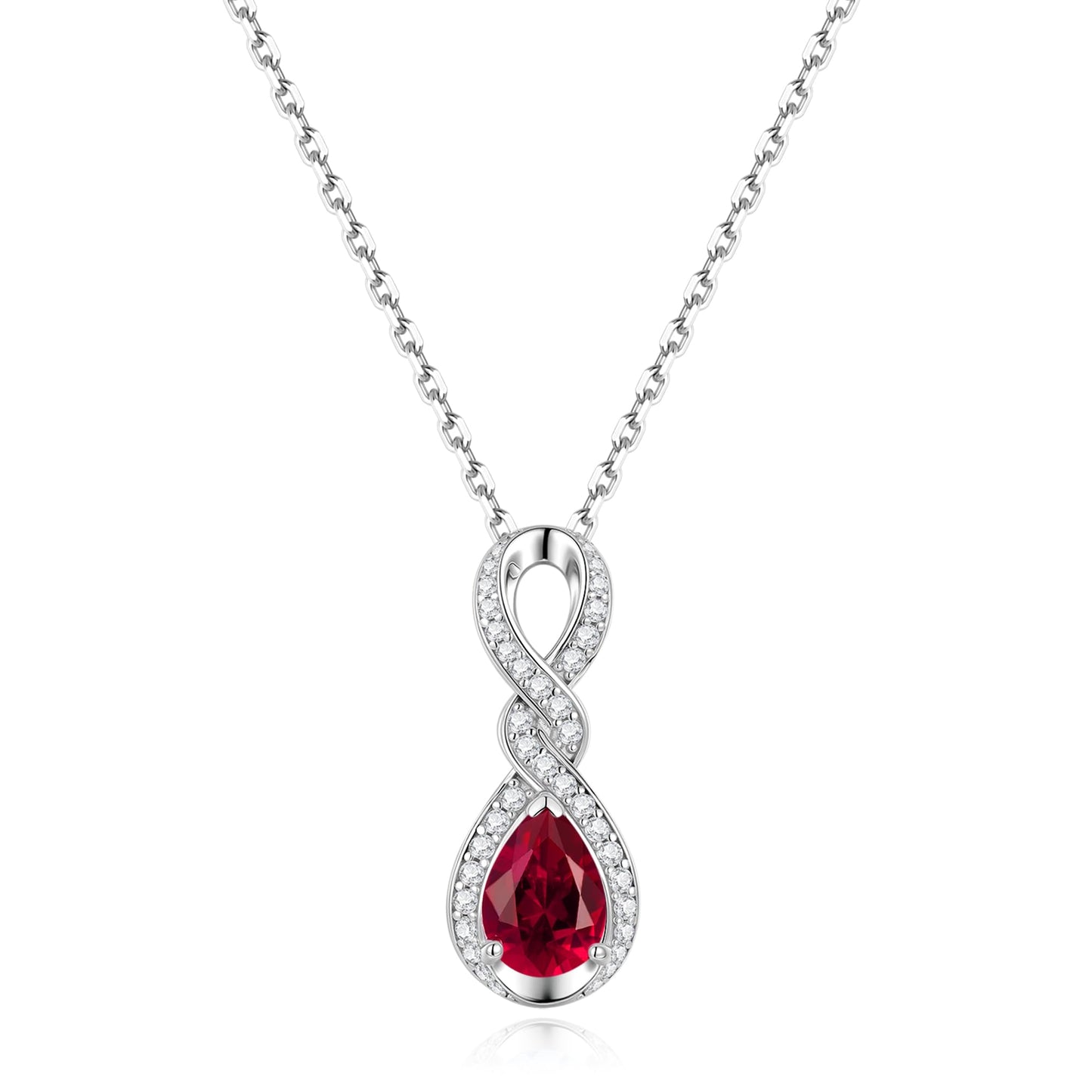 FANCIME Ruby Necklace July Birthstone Sterling Silver Dainty Infinity Knot Pendant Necklace Red Gemstone Fine Jewelry Anniversary Birthday Graduation Mothers Day Gifts for Women Mom