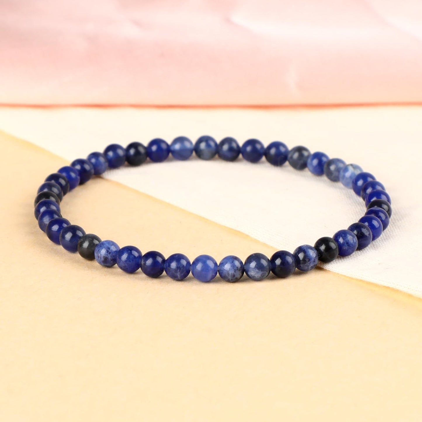 LPBeads Handmade Natural Gemstone Stretch Elastic 4mm Blue Sodalite Bracelet Healing Crystal Round Stone Beads Jewelry Gifts for Women Men