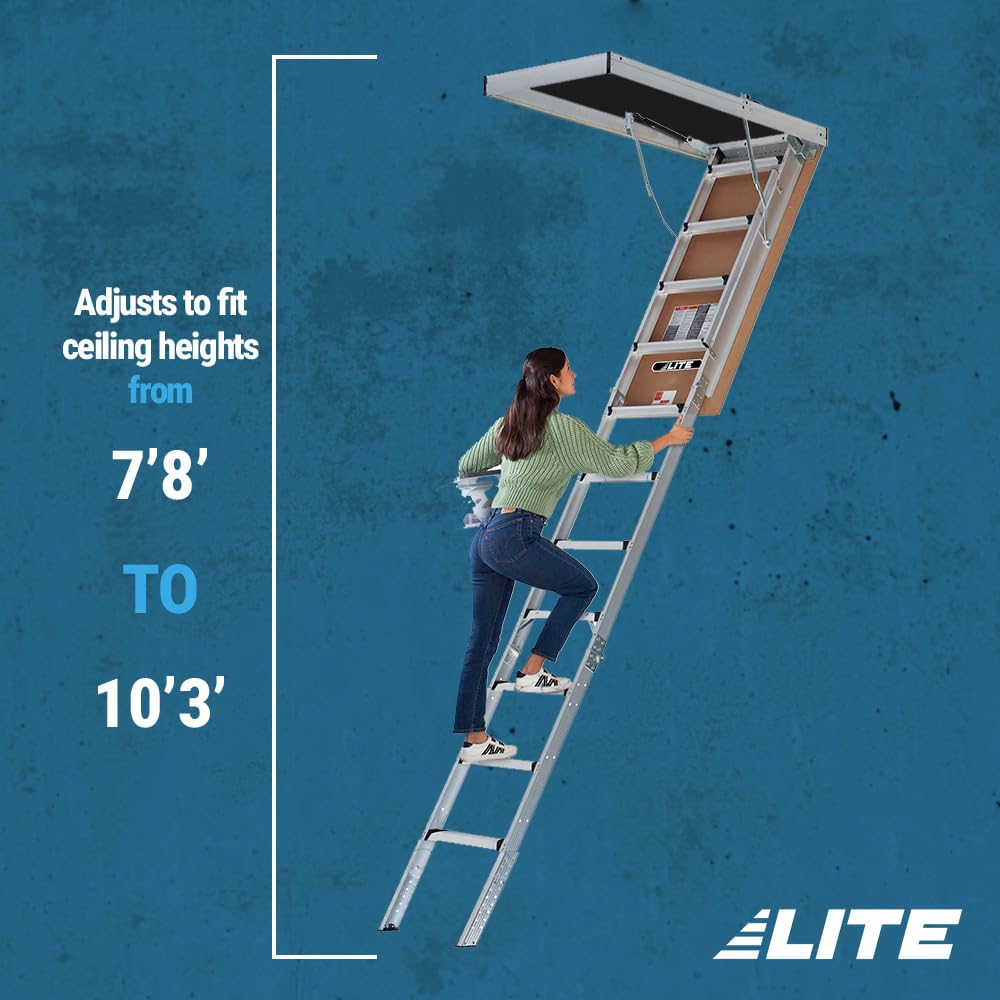 LITE 10-foot Aluminium Attic Ladder 54"W x 22.5"H (Rough Opening), 375-Pound Load Capacity, Type IAA, AA2211