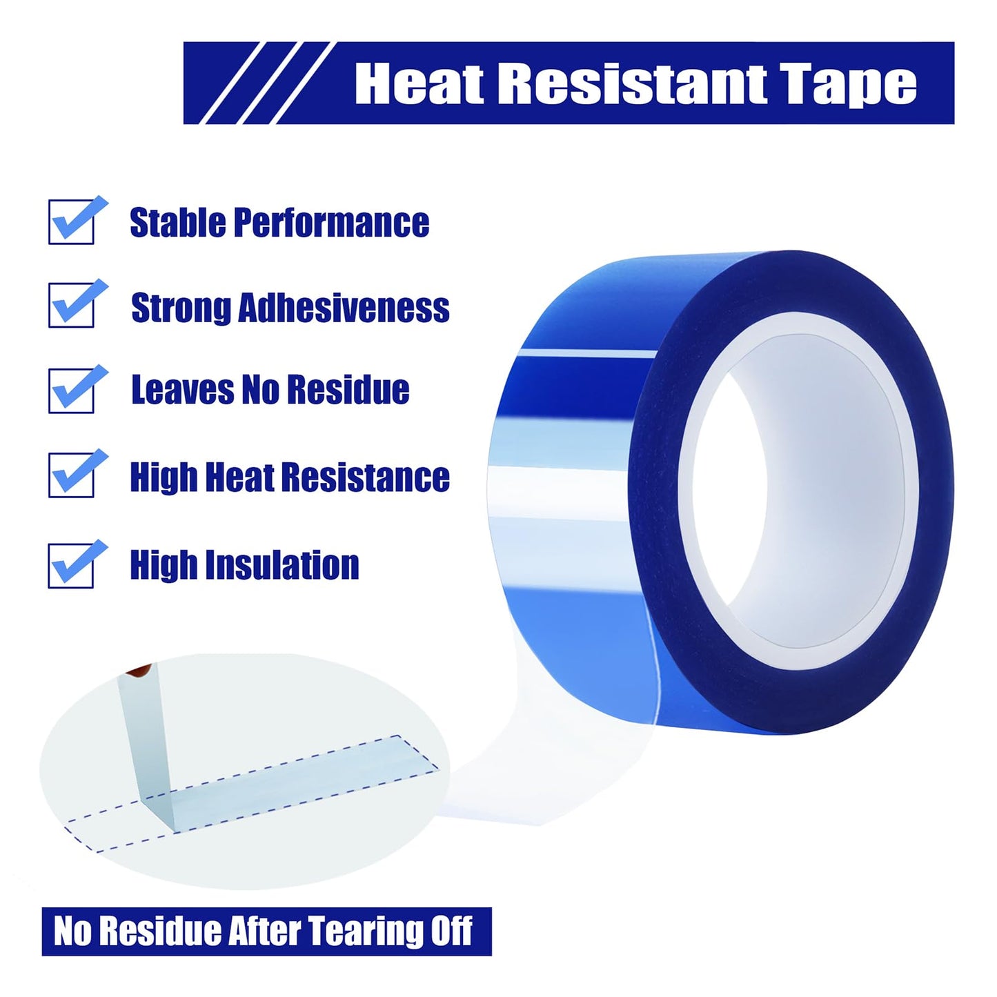 MEBMIK 6 Rolls 20mm x16m(52FT) Blue Heat Tape High Temperature Heat Resistant Tape Heat Transfer Tape for Heat Sublimation Press Vinyl,No Residue