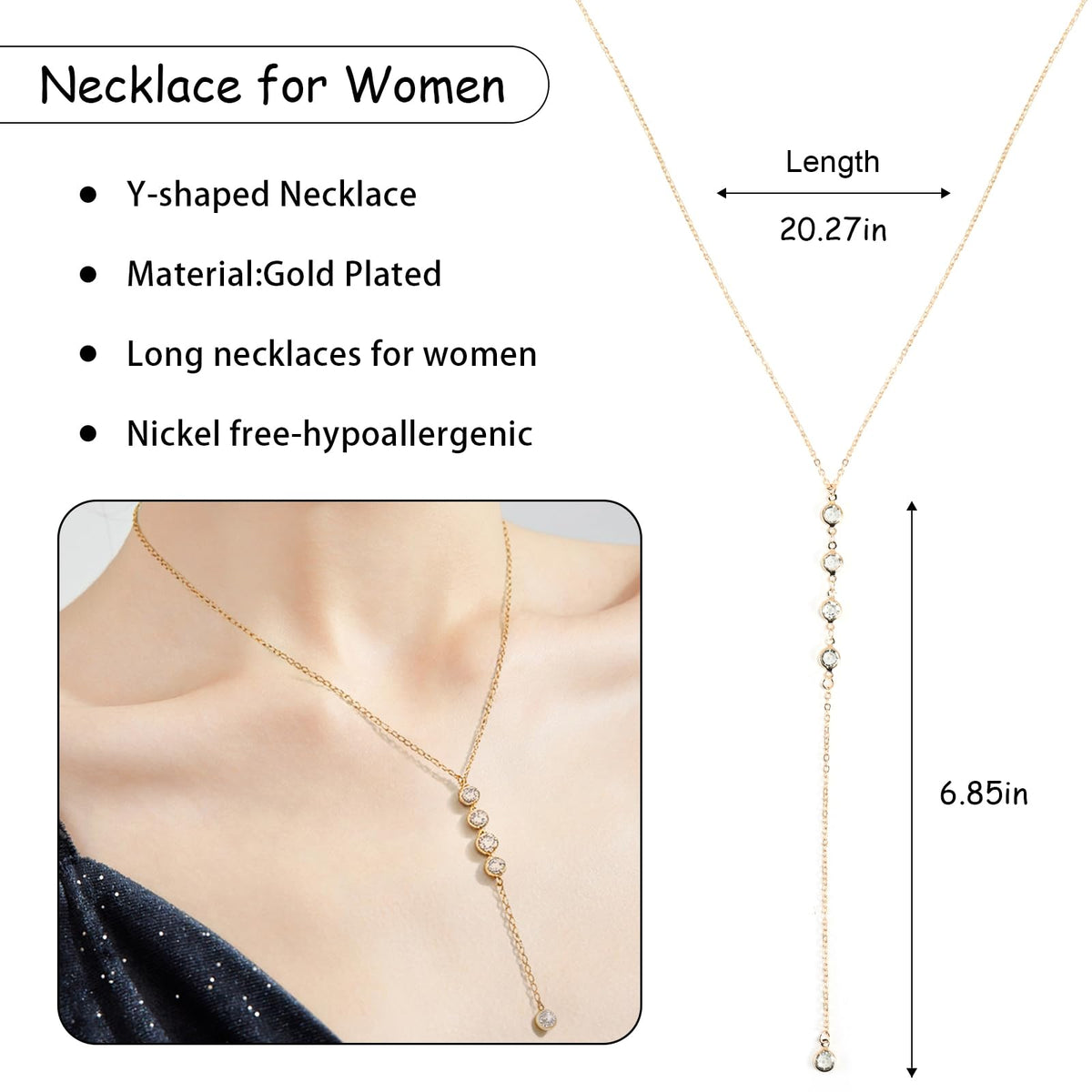 ENGCKSHI Necklace for Women, Dainty Long 14K Gold Y-Shaped Necklace Jewelry Trendy Beaded Layered Chain Drop Necklaces Jewelry Women Gifts