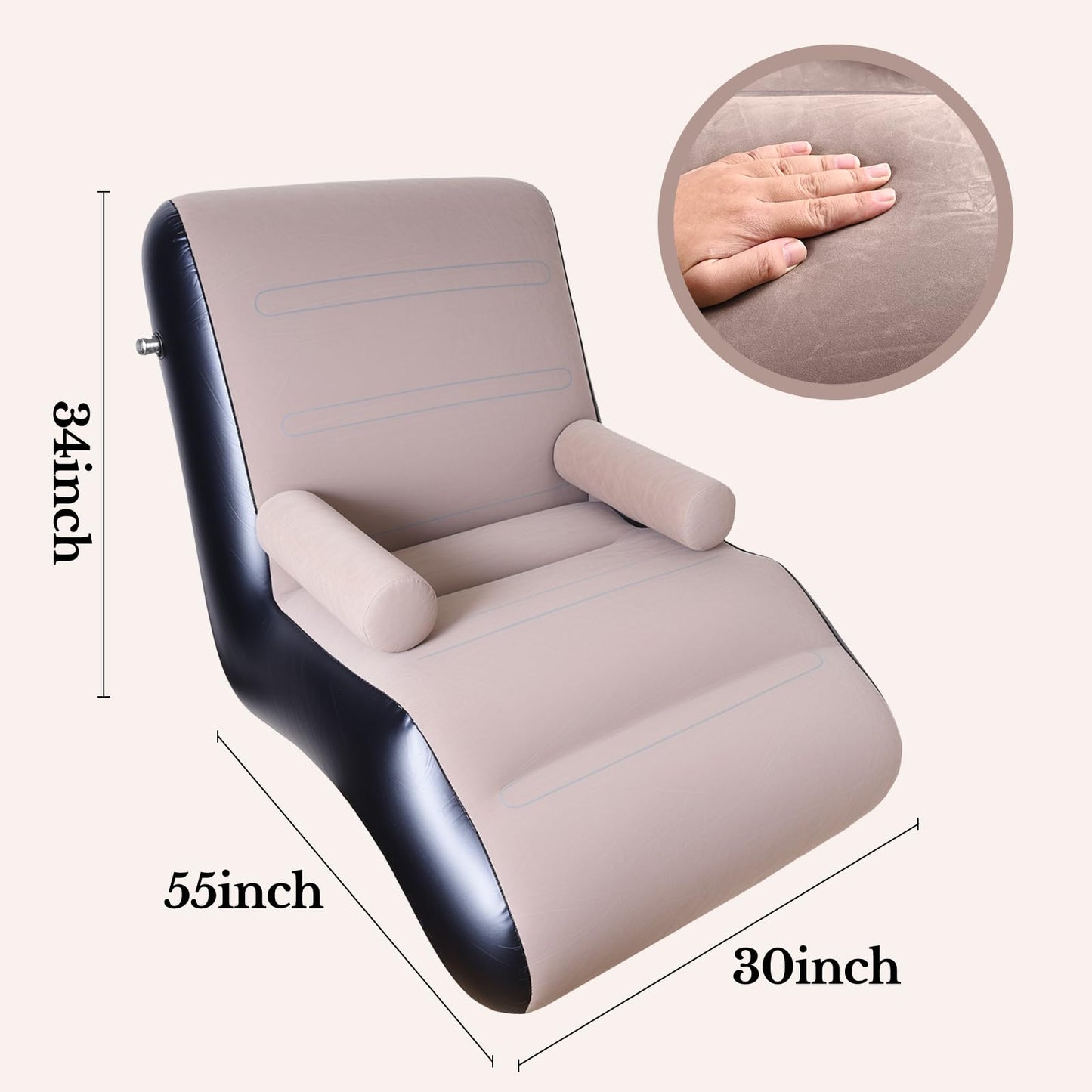 KAERMU Inflatable Deck Chair with Air Pump, Foldable Lounge Chair for Bedroom and Living Room, Indoor Sofa Lounge with Handrails(Brown)