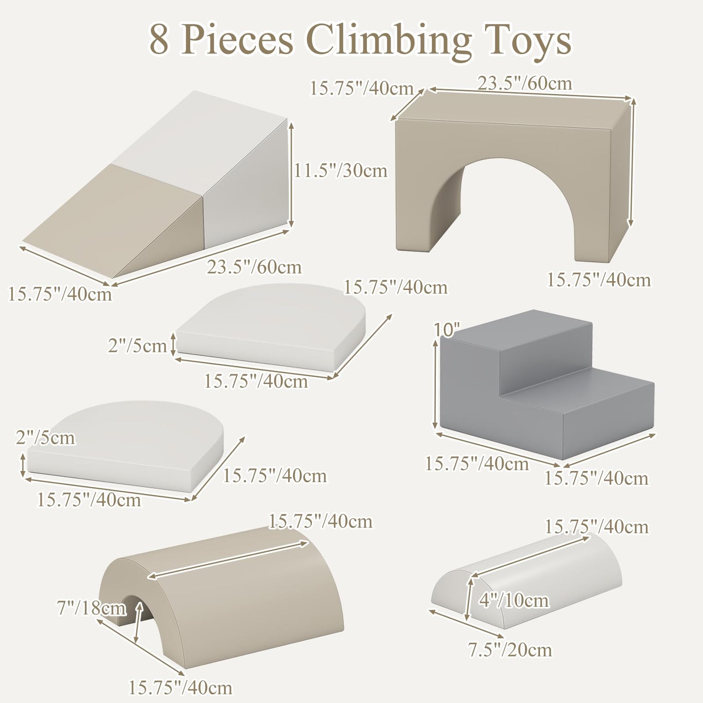Olakids Toddler Climbing Toys Indoor, 8 Pieces Baby Foam Blocks Soft Play Set with PU Leather, Kids Climb Crawling Activity Gym Playground for 1+ Years (Gray)