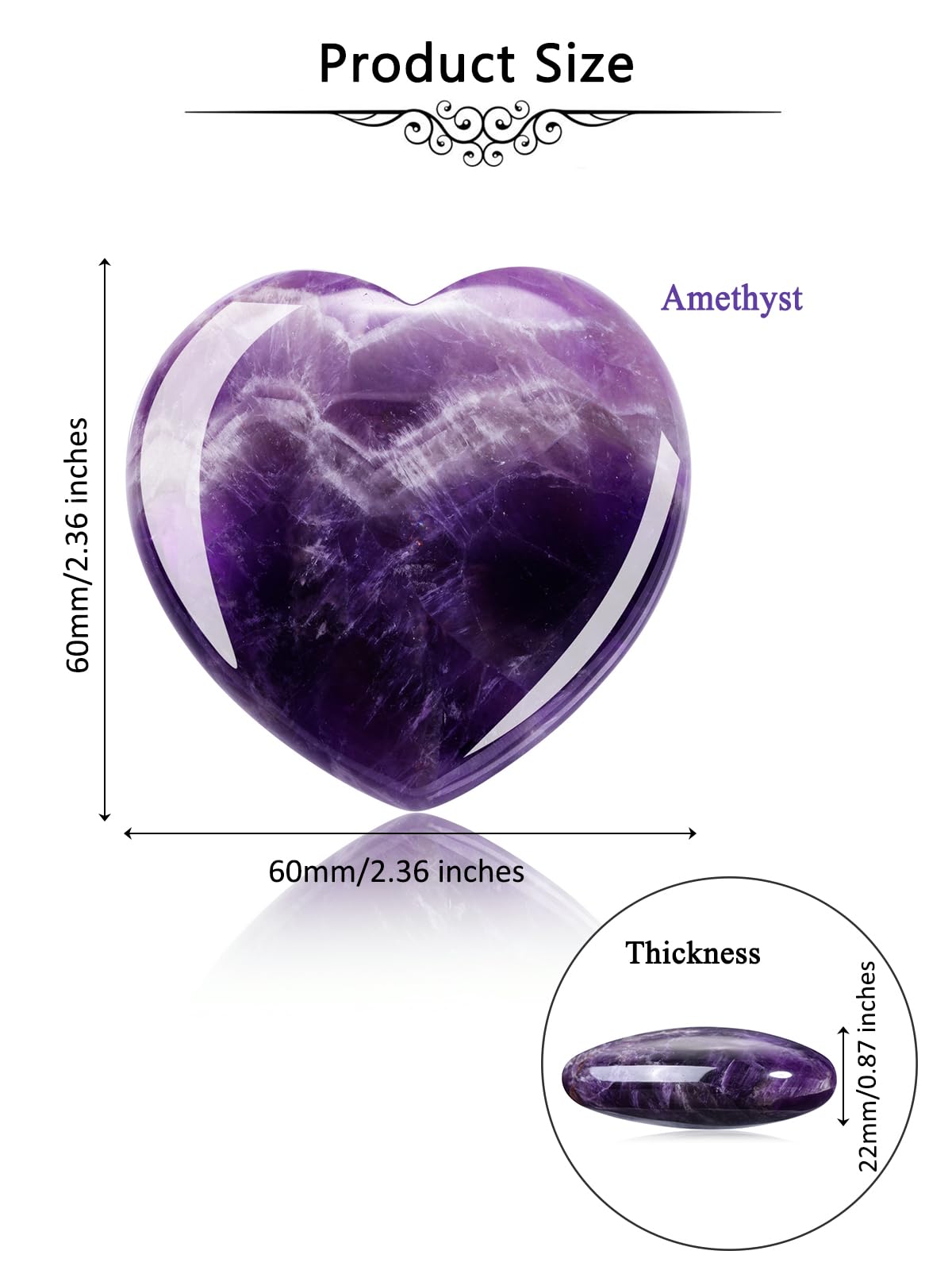 Jovivi 60mm Large Amethyst Crystal Heart Healing Crystals Heart Stones Polished Pocket Love Gemstones Chakra Reiki Energy Balancing Meditation Gift