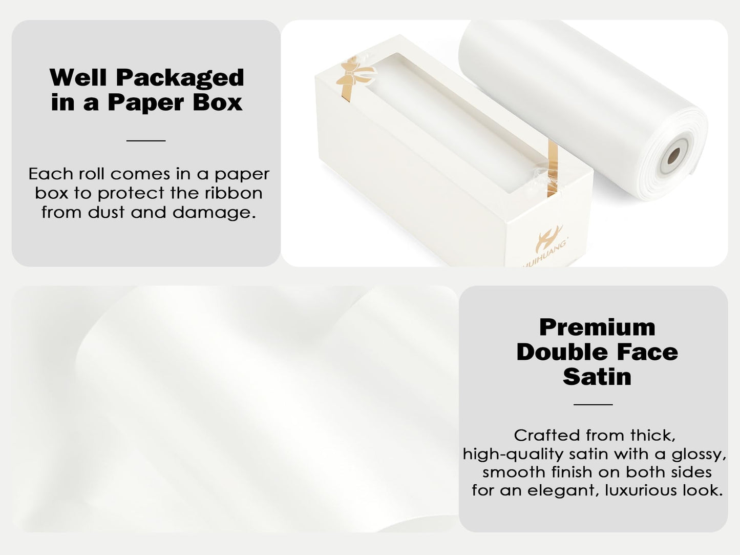 HUIHUANG Thick White Satin Ribbon 6 inch Extra Wide Double-Faced Satin Ribbon for Chair Sashes, Gift Wrapping, Large Bows, Sewing Crafts, Wreaths, Christmas Wedding Decor- Continuous 10 Yards