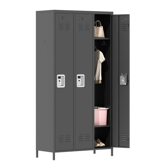 IKIMI Metal Locker Locking Storage Lockers for Employees,72" Tall Staff Locker with Shelves and Hooks Steel Sports Locker Cabinet for Office Home School Gym Garage Black